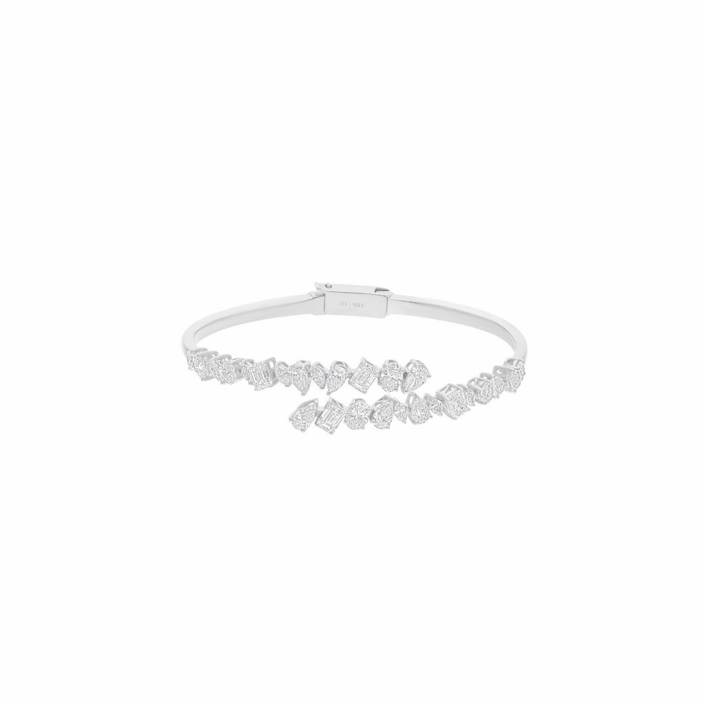 4.28 Ct Real SI/H Multi Shape Diamond Bypass Cuff Bangle Bracelet 18k Gold