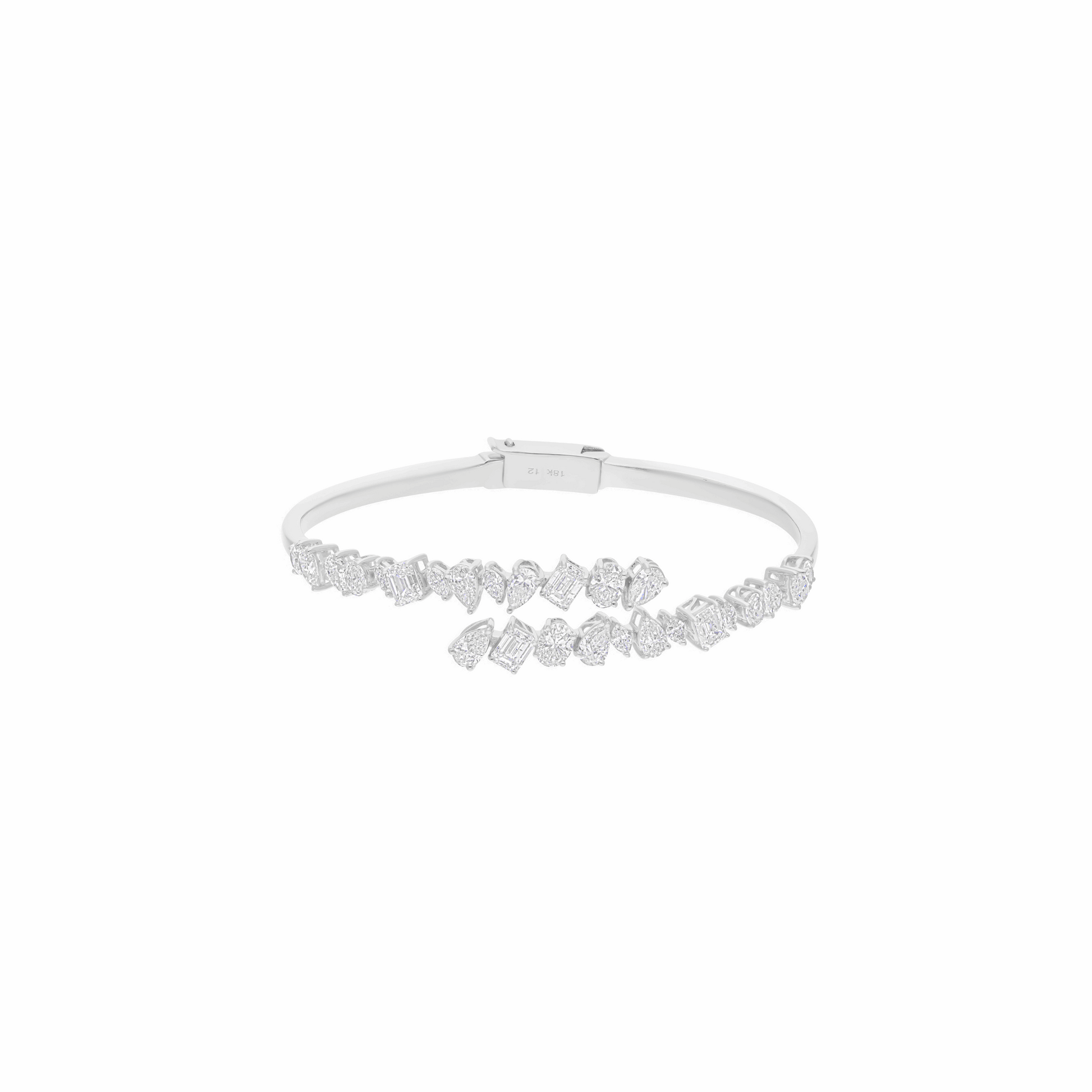 4.28 Ct Real SI/H Multi Shape Diamond Bypass Cuff Bangle Bracelet 18k Gold