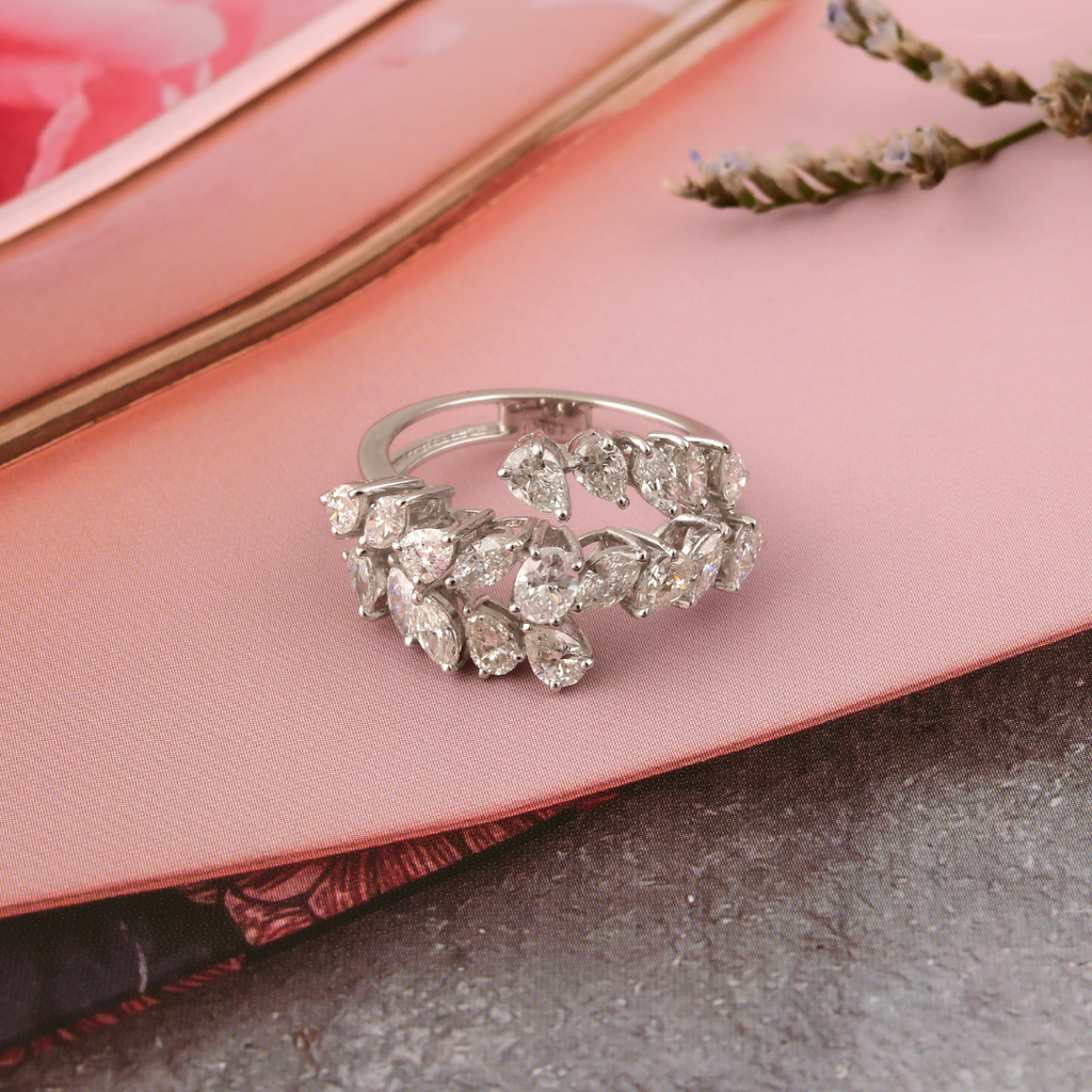 2.15 Ct. Multi Shape Sparkle Diamond Open Band Wedding Gold Ring