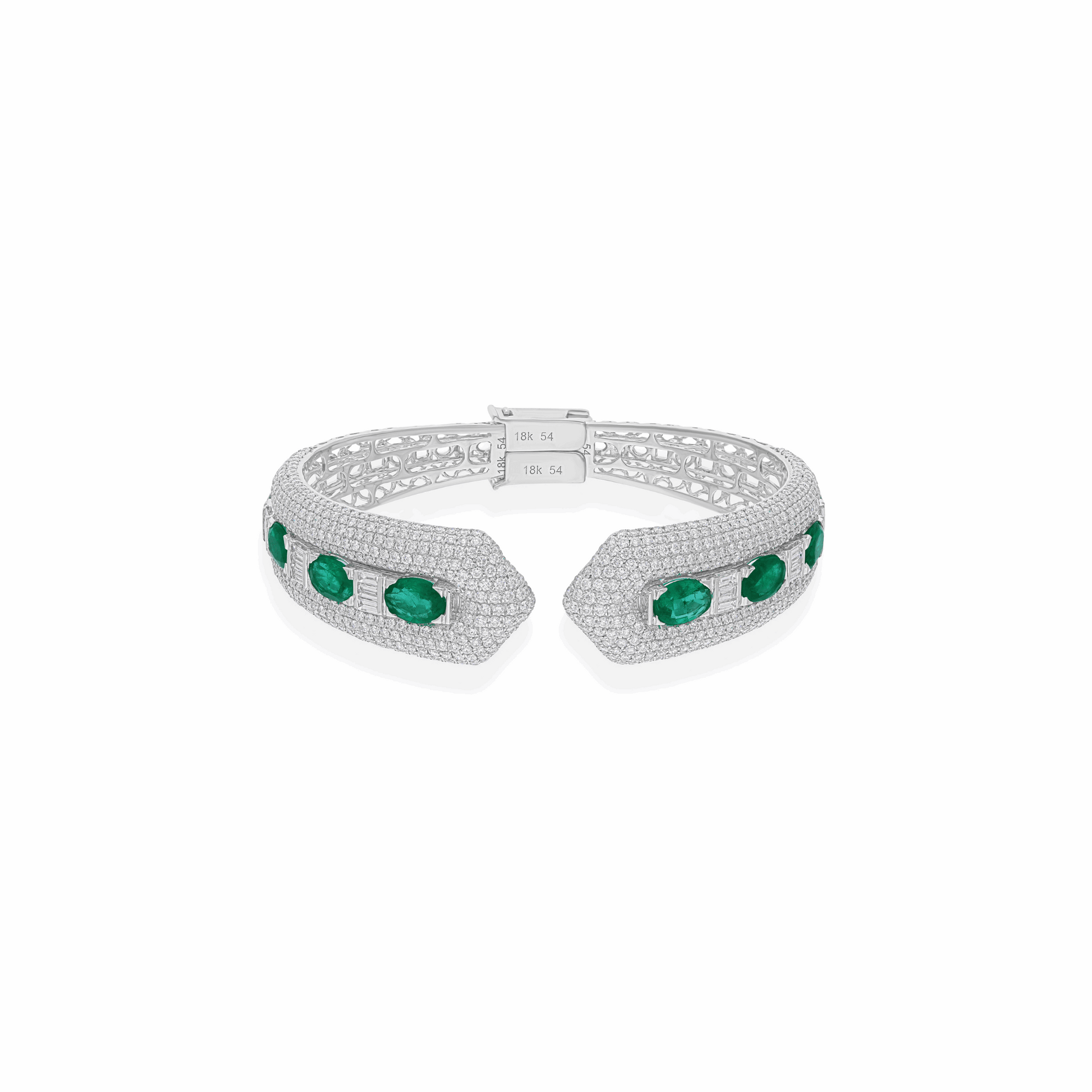 18k Fine Gold Emerald Gemstone & Natural Pave Diamond Cuff Bracelet 11.97 Tcw