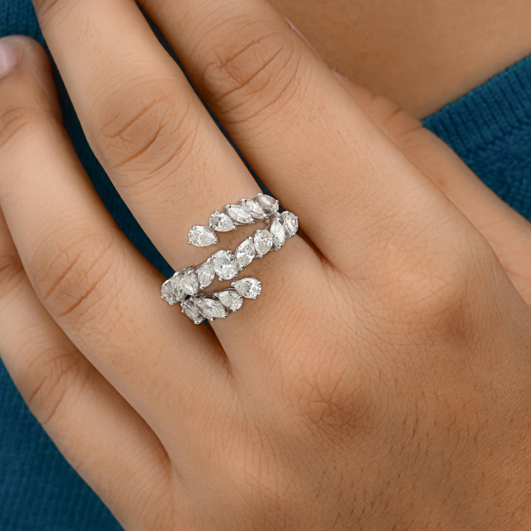 2.15 Ct. Multi Shape Sparkle Diamond Open Band Wedding Gold Ring