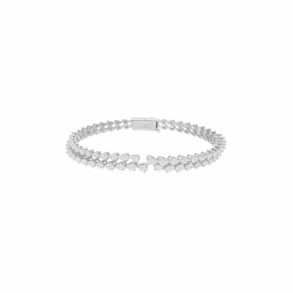 3.28 Ct Natural SI/H Pear Diamond Cuff Bangle Bracelet Gift 18k Solid Gold