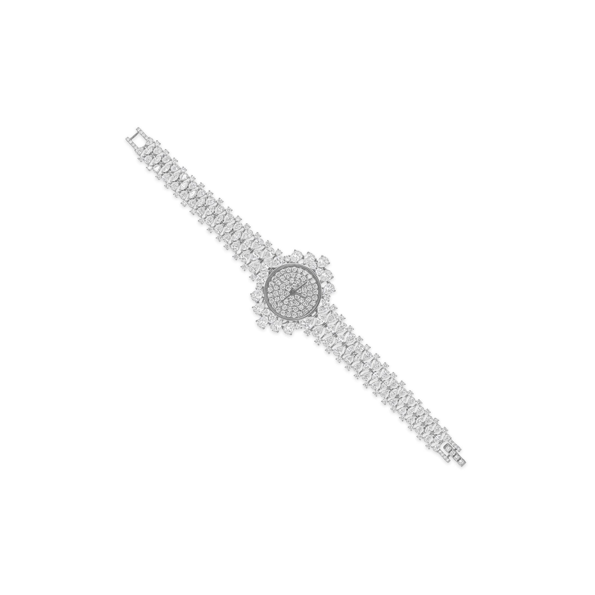 Exquisite Fine Gold Natural Diamond Cluster Round Dial Wrist Watch