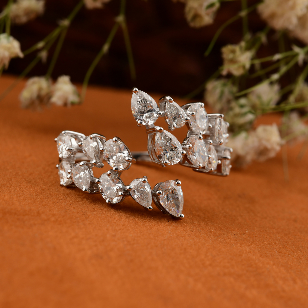 Pear and Brilliant Cut 2.07Ct.Diamonds Wedding Wraparound Gold Ring