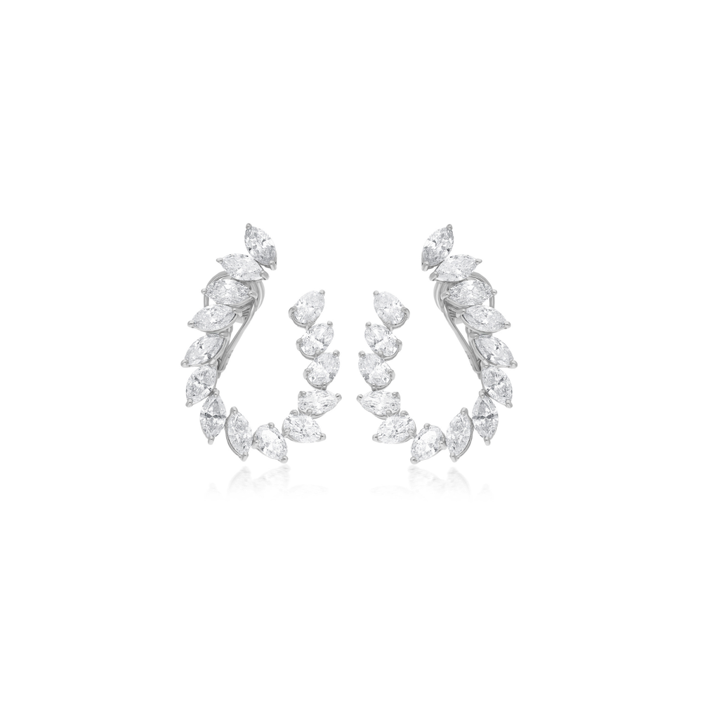 8.72Ct Marquise & Pear Cut Natural Diamond Open Clip-On Hoop Earrings in Fine Gold