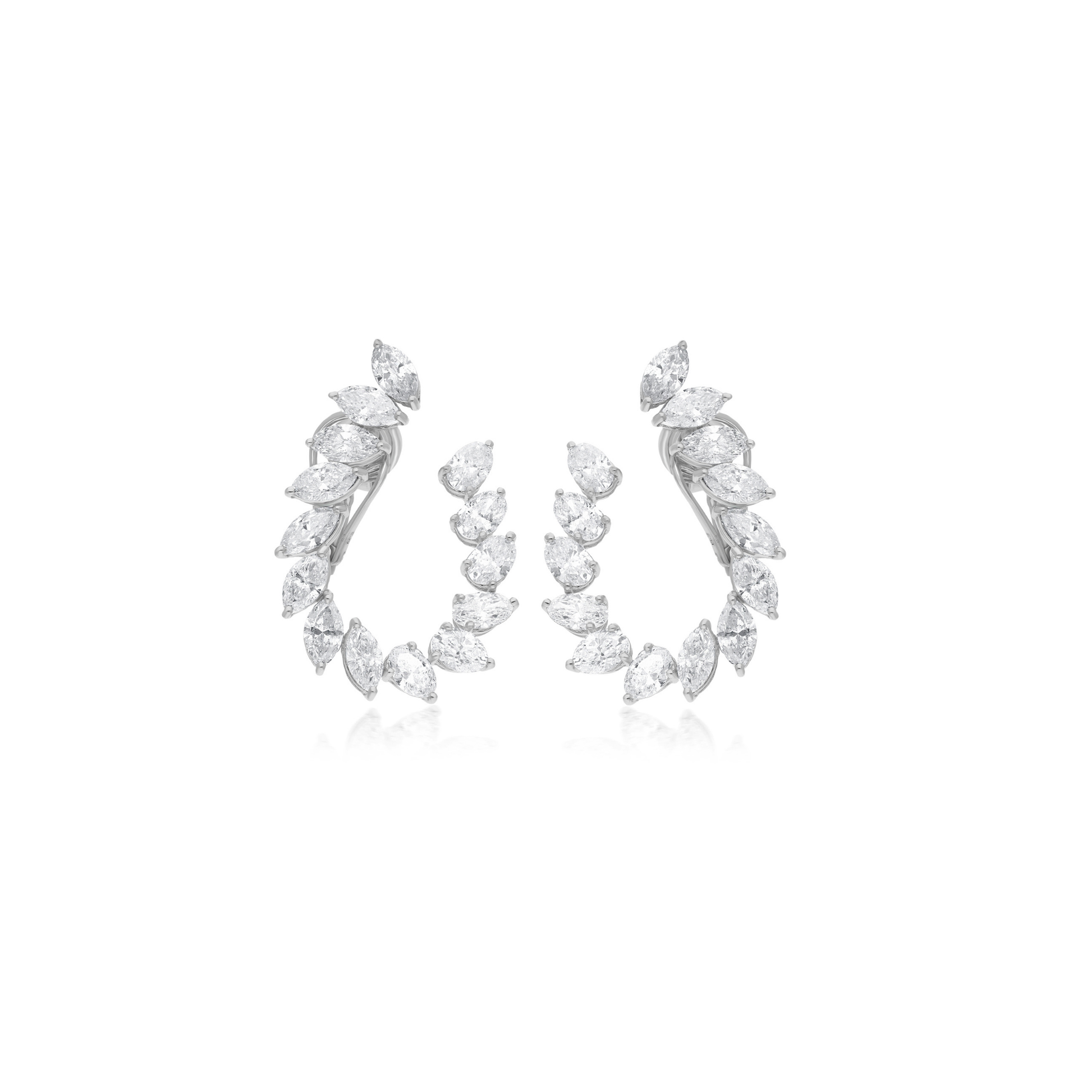 8.72Ct Marquise & Pear Cut Natural Diamond Open Clip-On Hoop Earrings in Fine Gold