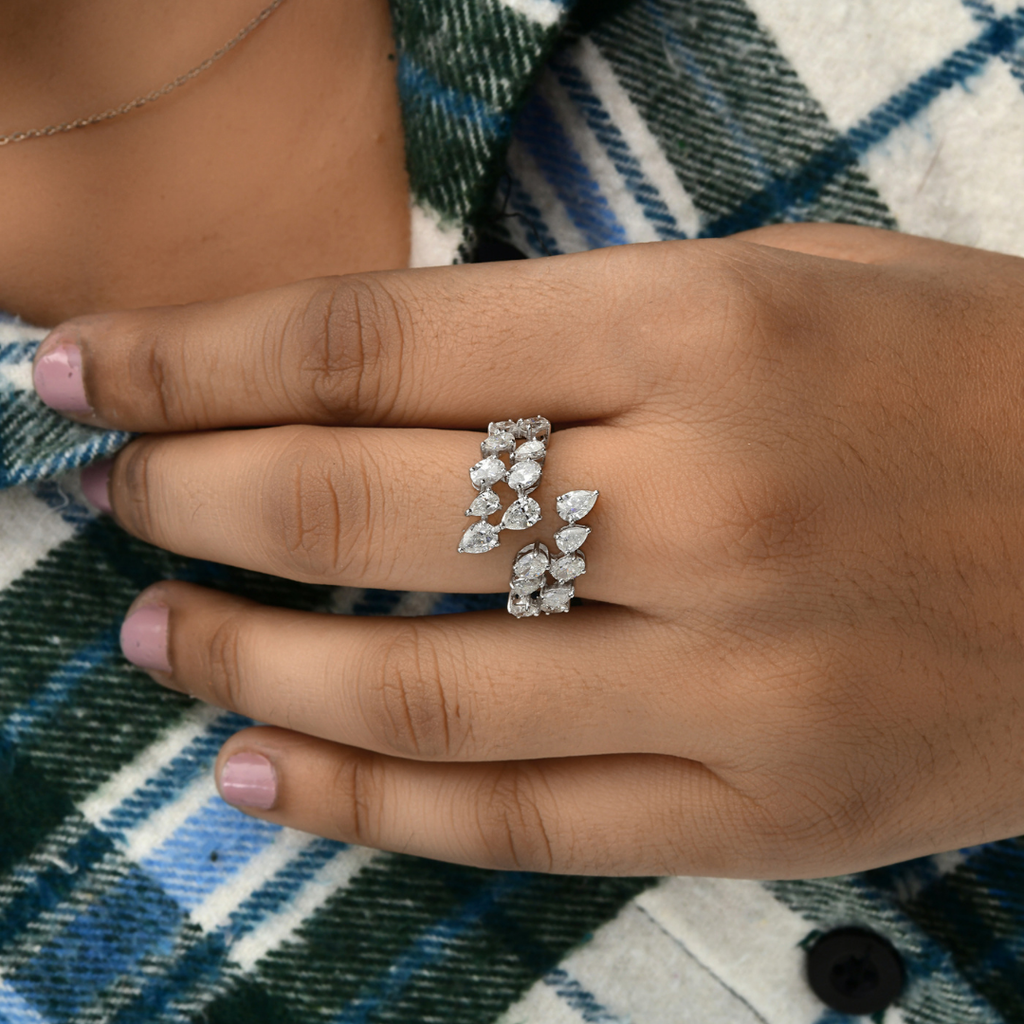 Pear and Brilliant Cut 2.07Ct.Diamonds Wedding Wraparound Gold Ring