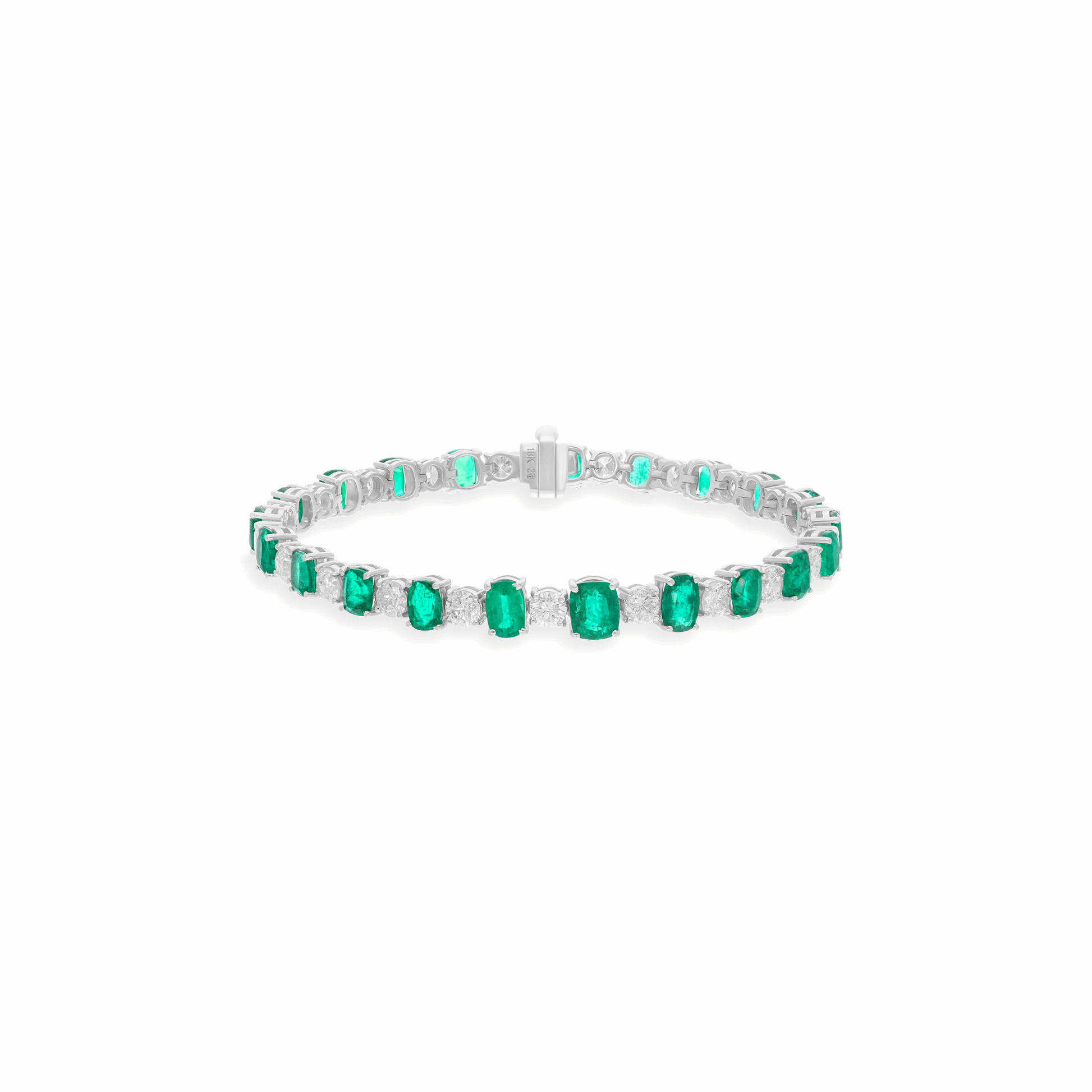 13.68 Tcw Natural Zambian Emerald SI/H Diamond Tennis Bracelet 18k Gold