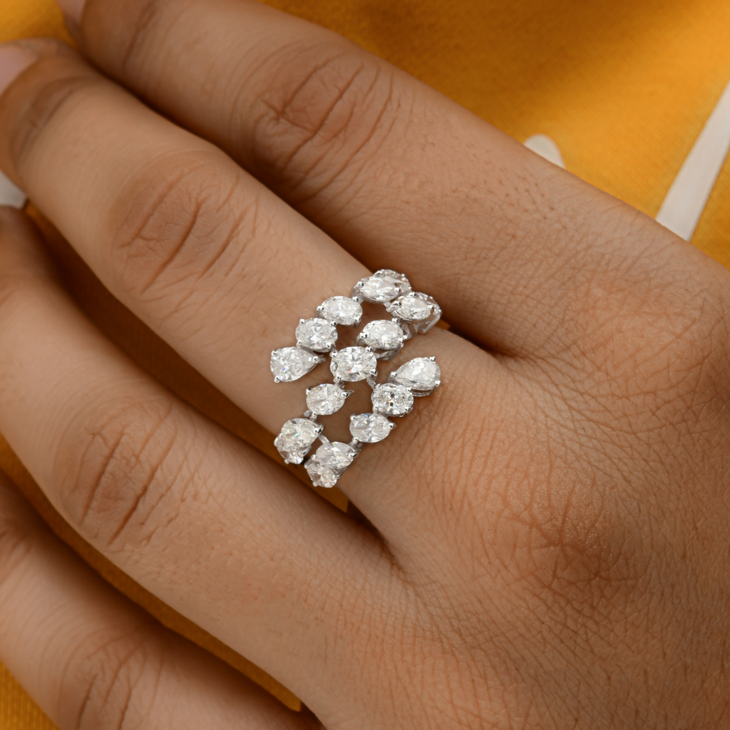 Three Tier Pear & Round Cut 2.50Ct. Diamond Statement Engagement Gold Ring