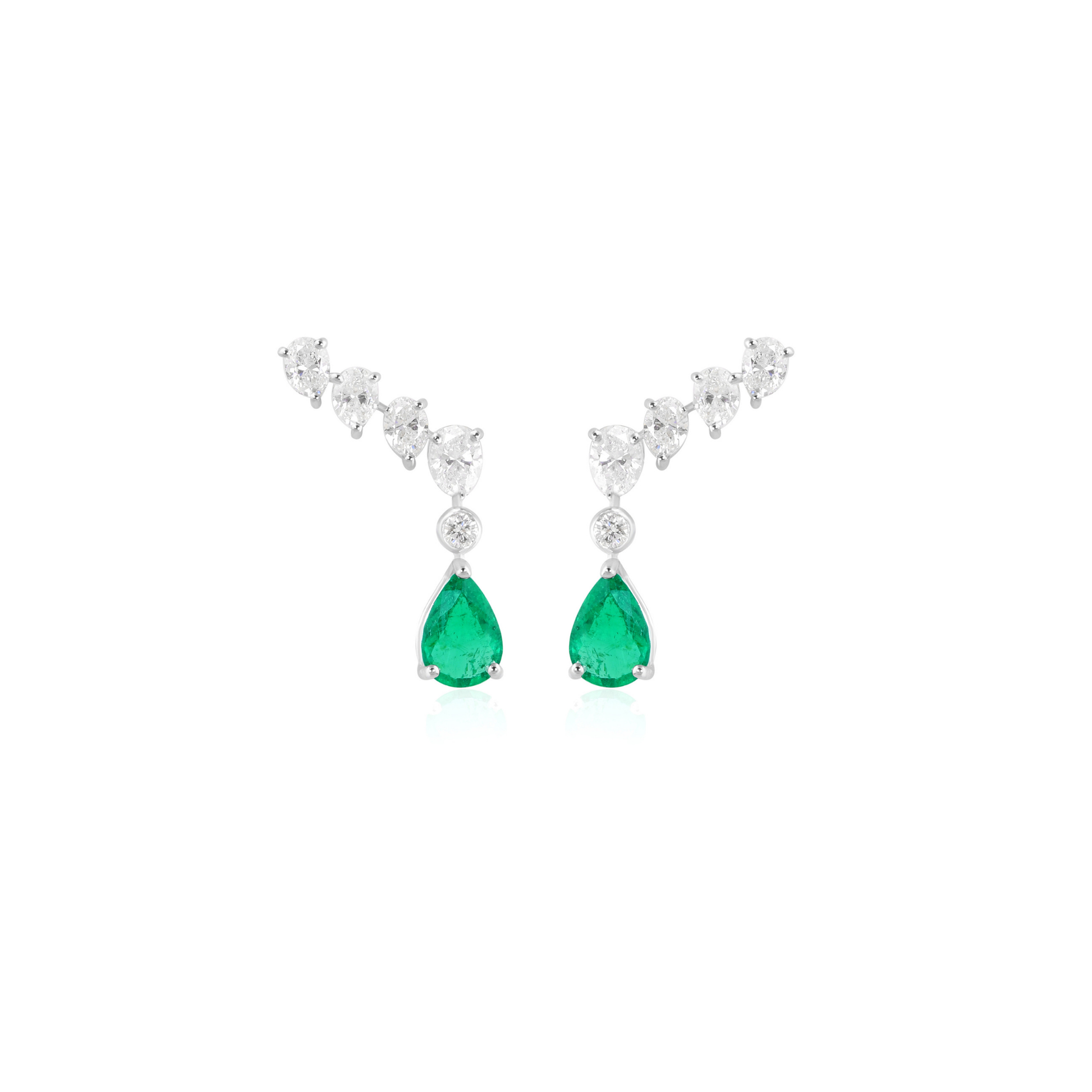 Minimal 1.90Tcw Zambian Emerald H/SI Diamond Ear Climber Gold Earrings