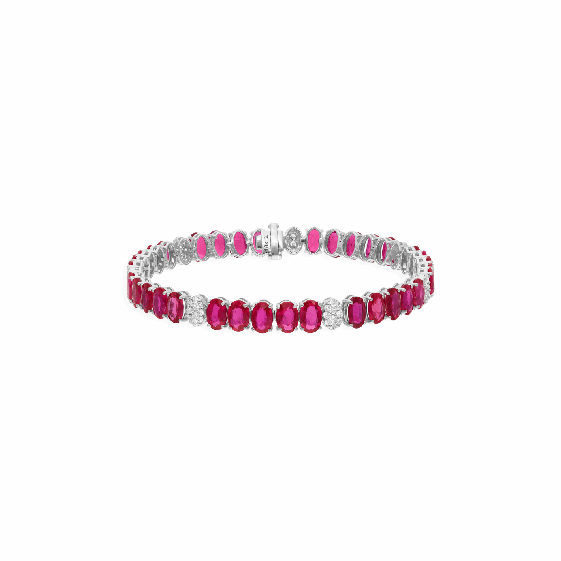 16.35 Tcw Natural SI/H Diamond & Ruby Oval Gemstone Tennis Bracelet 18k Gold