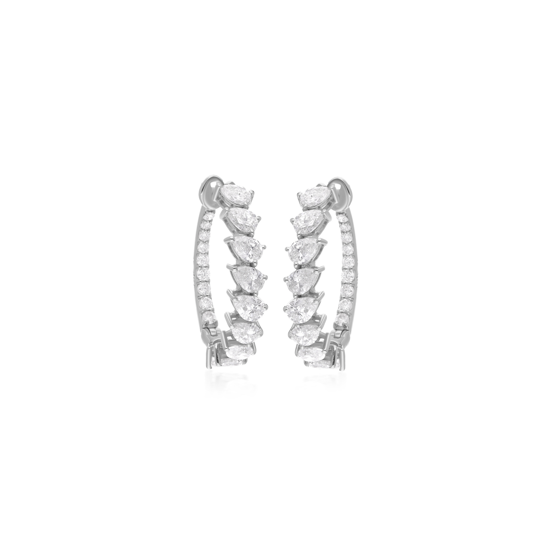Pear & Round Shaped 2.62Ct. Natural SI/H Gold Diamond Huggies Hoop Earrings