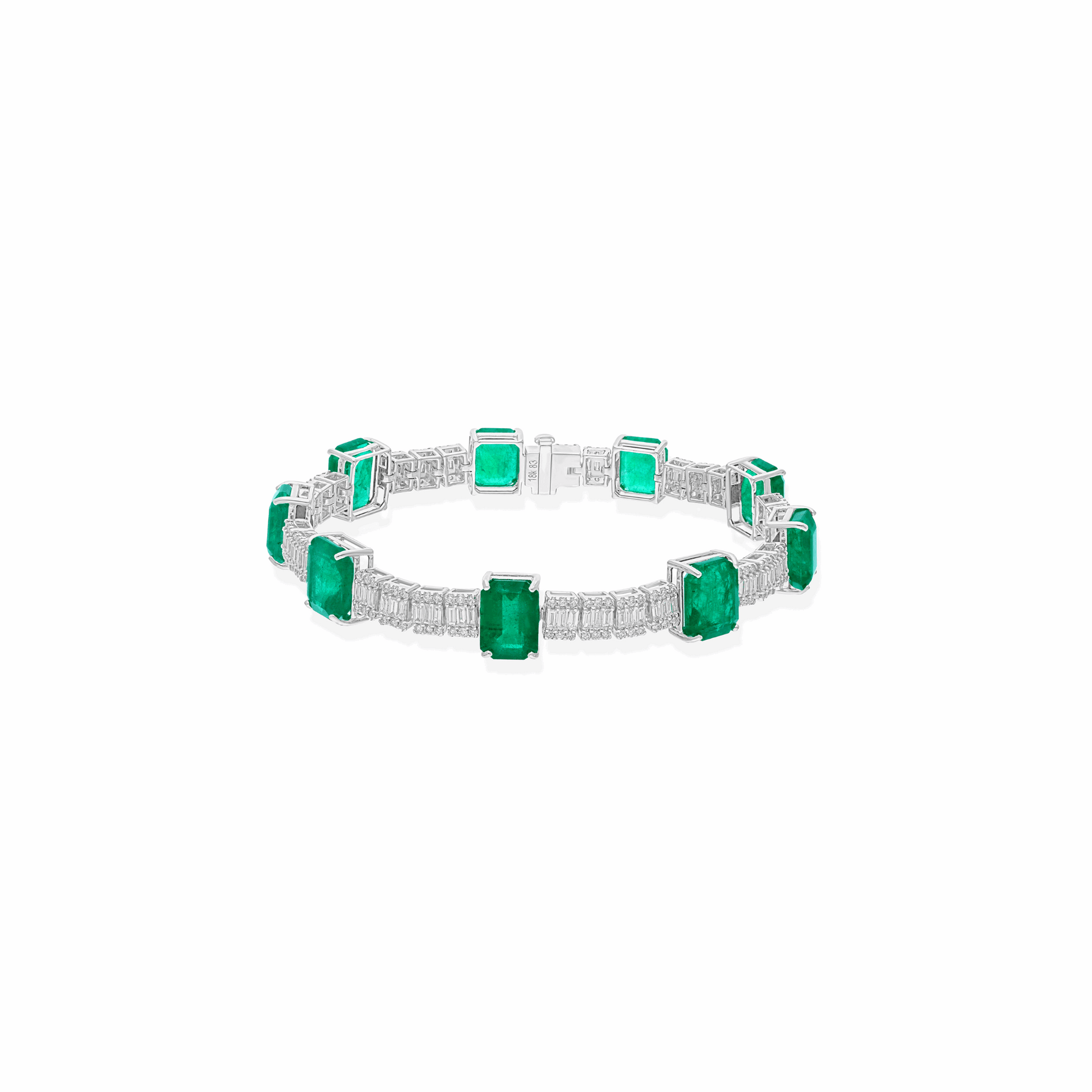 23.31 Tcw Natural SI/H Baguette Diamond Zambian Emerald Bracelet 18k Gold