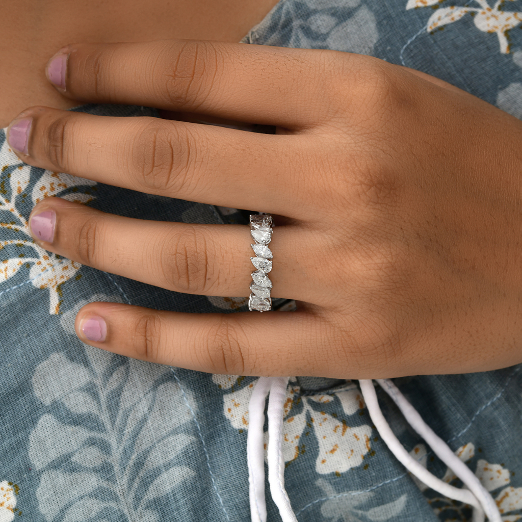 Pear & Marquise Cut 3.38Ct. Natural Diamonds Full Eternity Band Ring