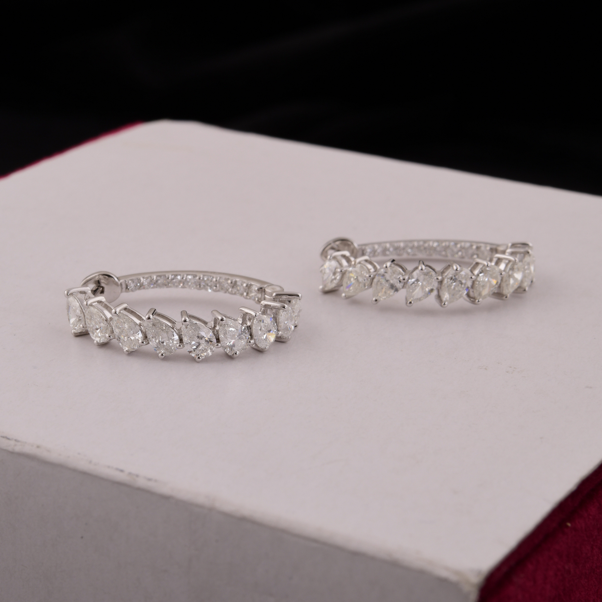 Pear & Round Shaped 2.62Ct. Natural SI/H Gold Diamond Huggies Hoop Earrings