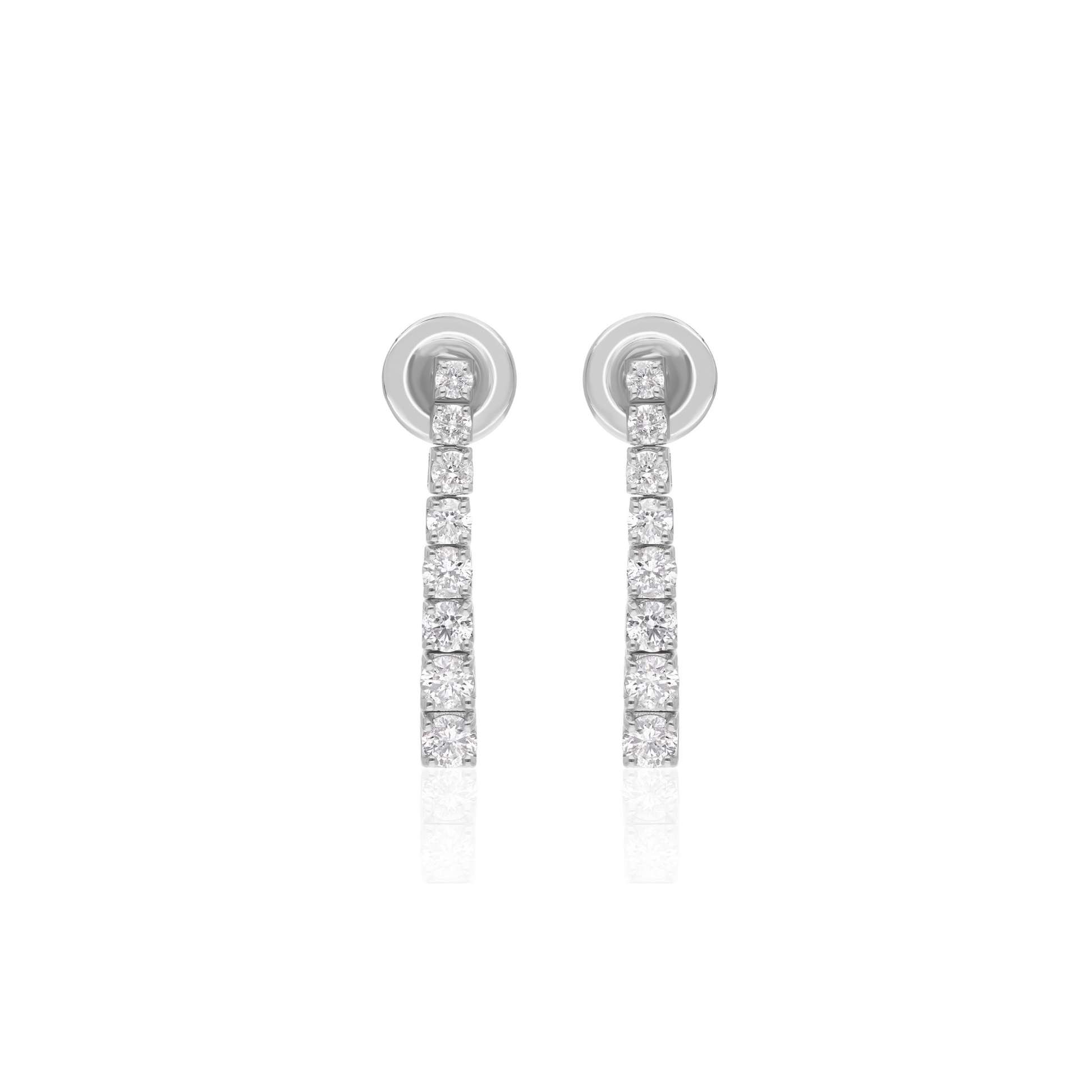 Dainty 1.05 Ct Natural Round Cut  Diamond Gold Graduated Dangle Bar Earrings