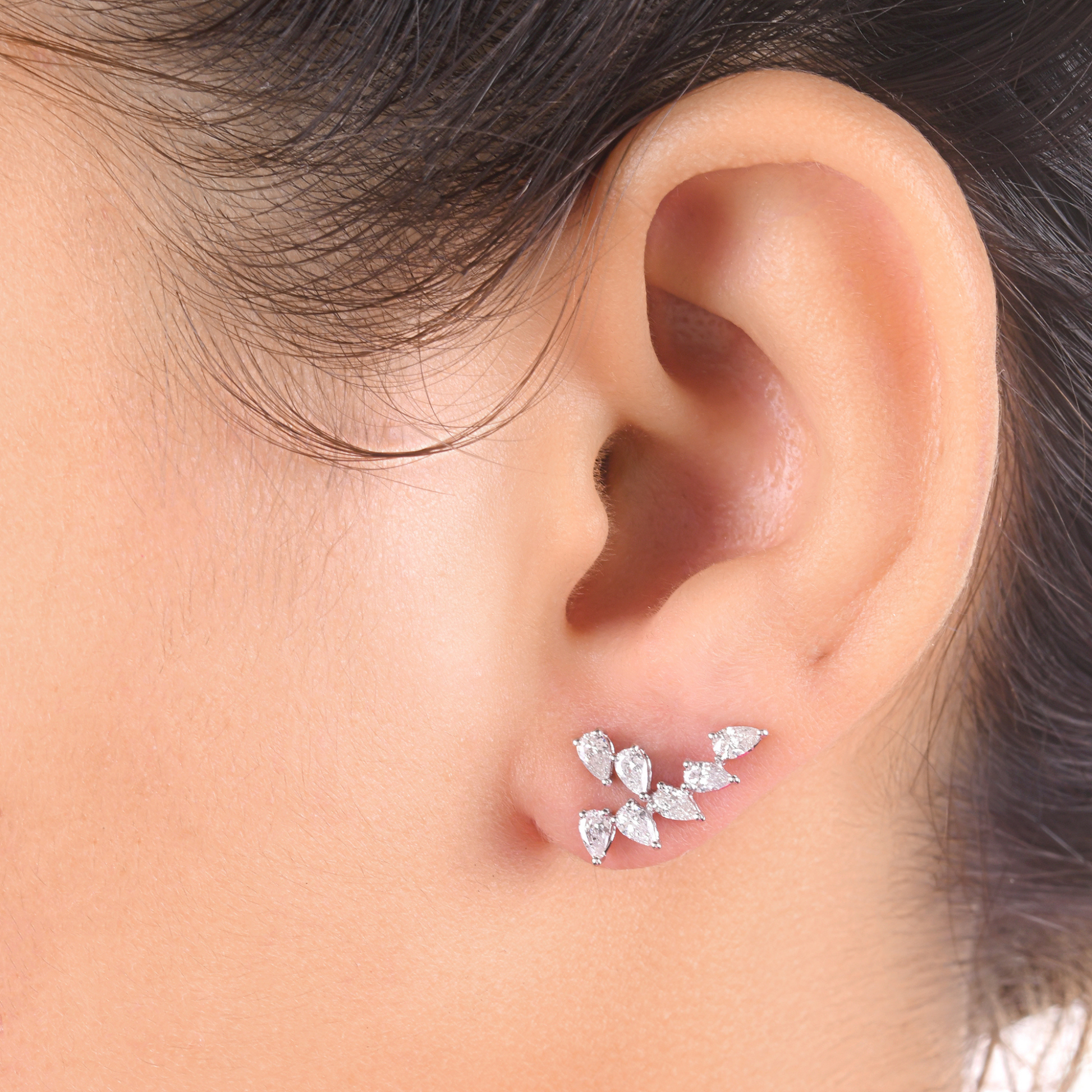 1.10 Carat Natural SI/H Pear Diamond Handmade Gold Stud Earrings