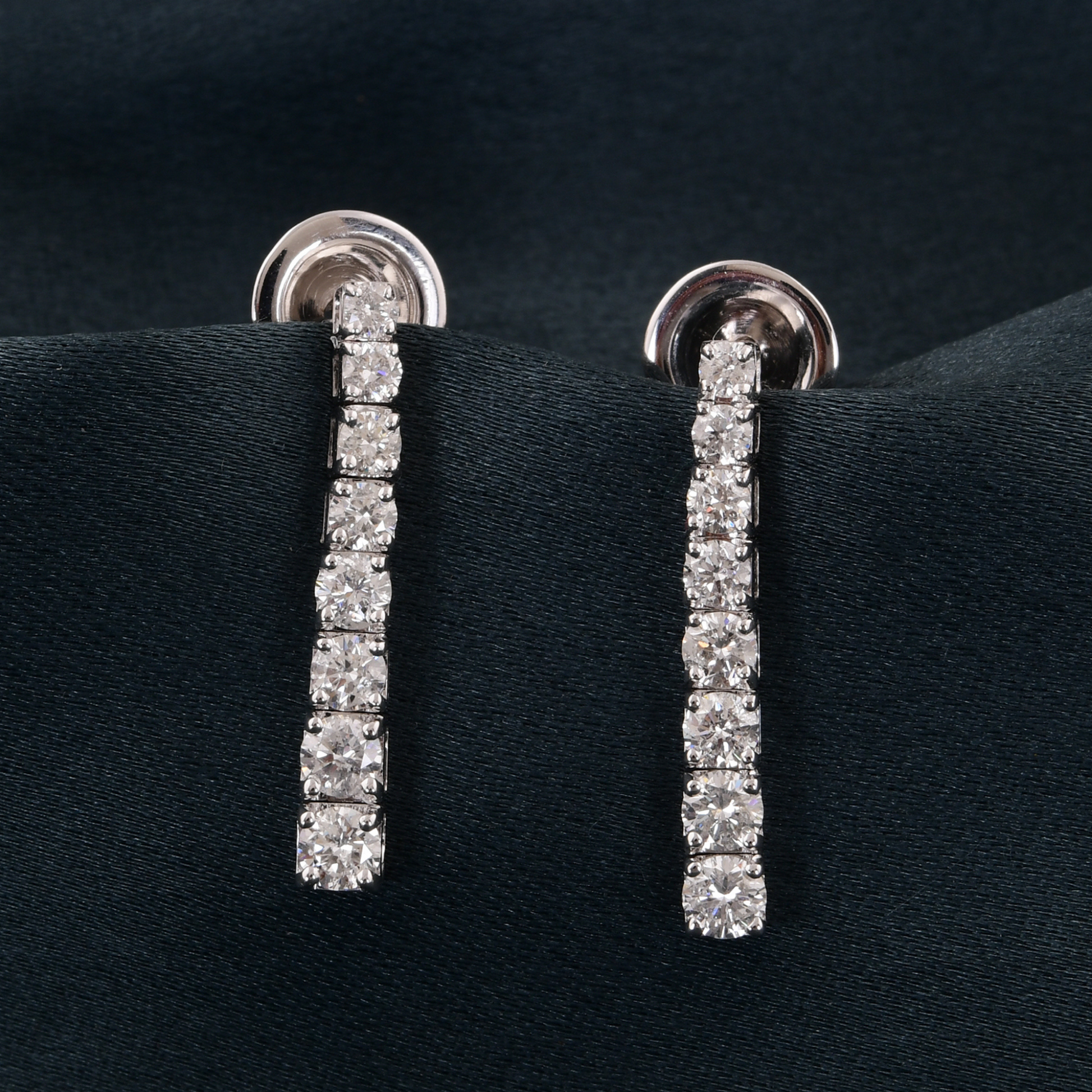 Dainty 1.05 Ct Natural Round Cut  Diamond Gold Graduated Dangle Bar Earrings