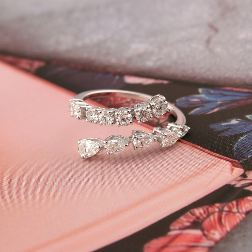 Minimalist Gold Mixed Shape 1.16Ct. Diamond Open Band Wedding Ring