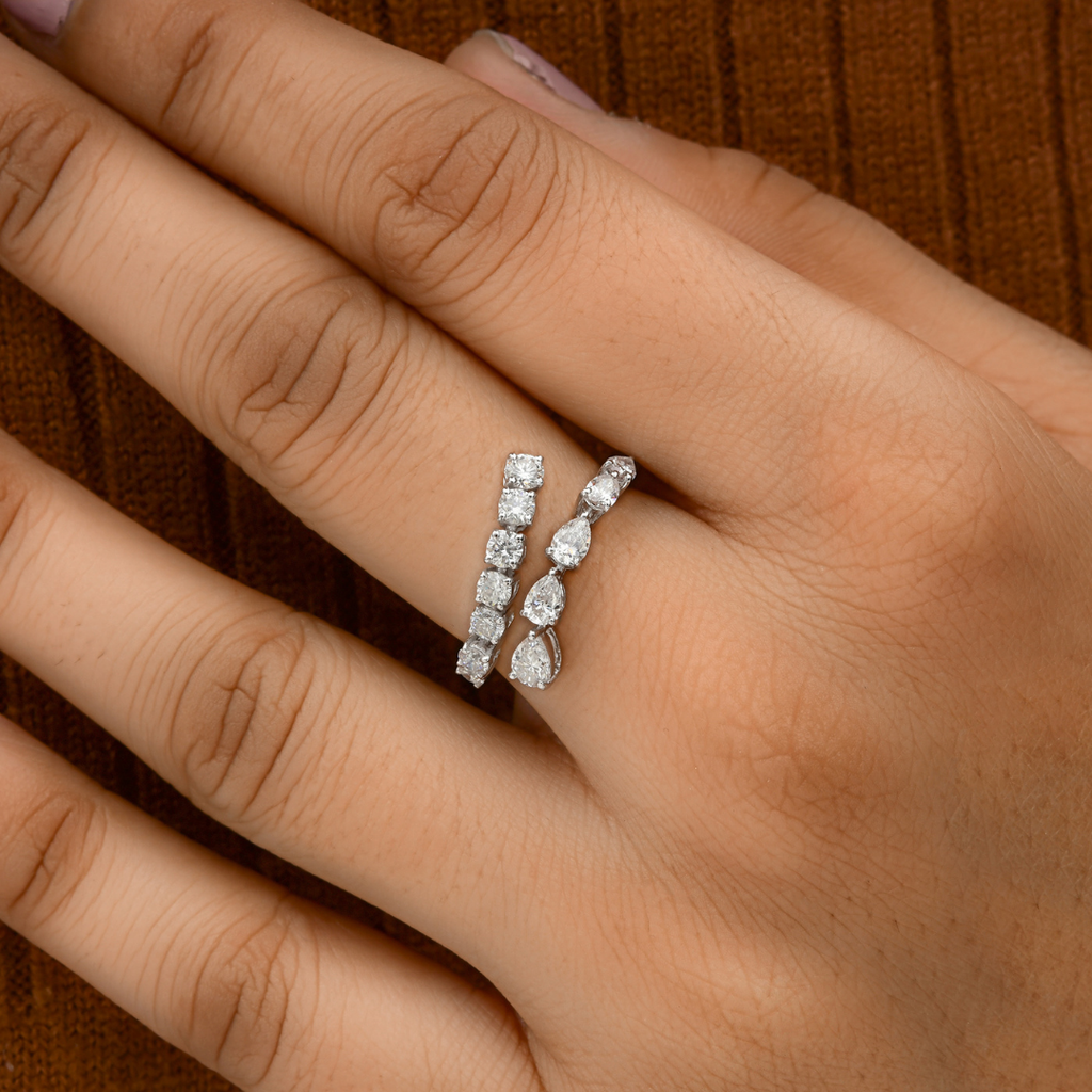 Minimalist Gold Mixed Shape 1.16Ct. Diamond Open Band Wedding Ring