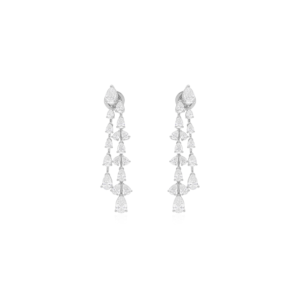 4.82Ct Multi Tier Pear Shape Natural Diamond Cascade Dangle Drop Earrings
