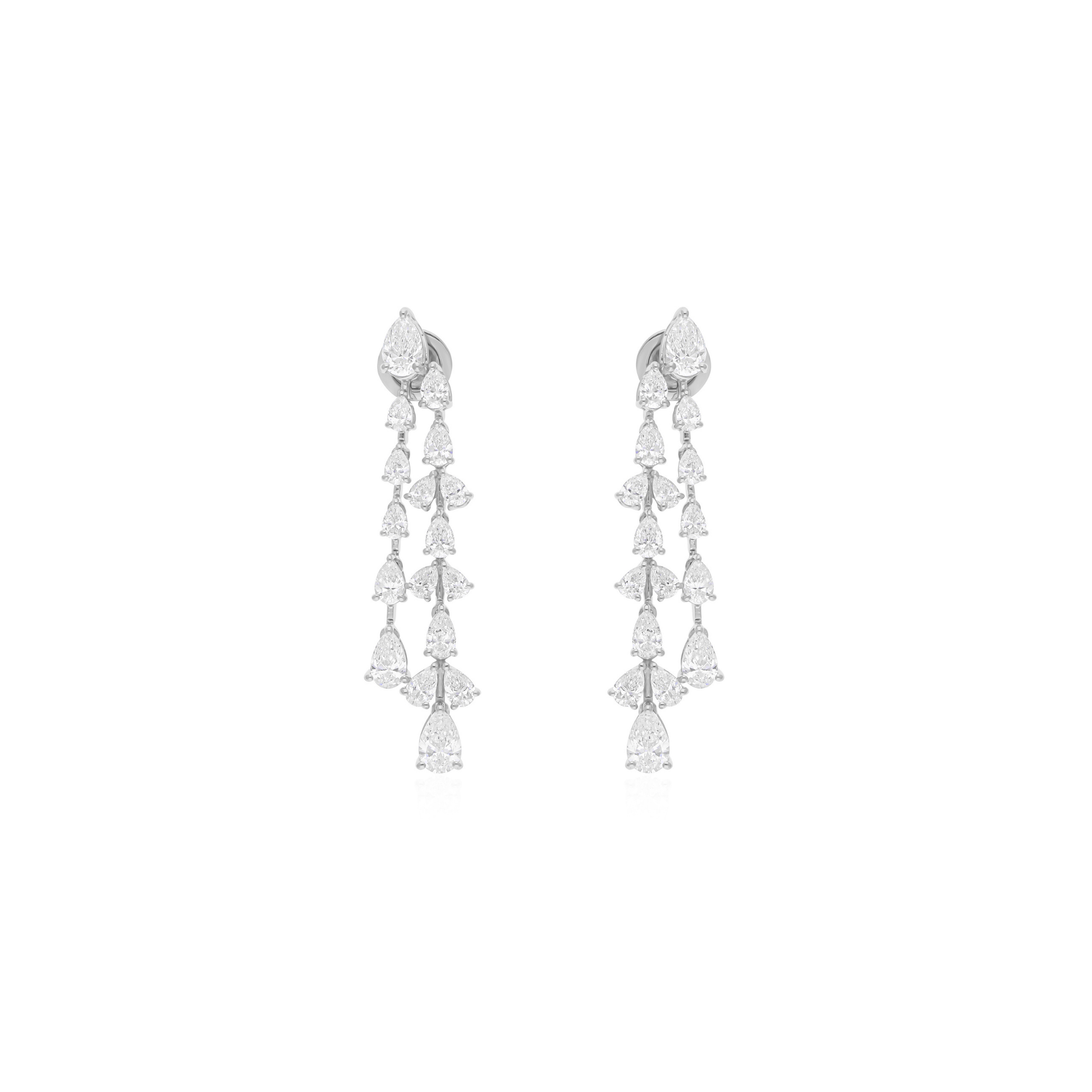 4.82Ct Multi Tier Pear Shape Natural Diamond Cascade Dangle Drop Earrings