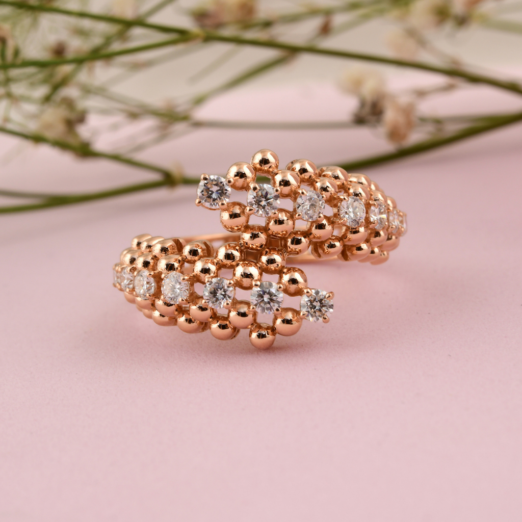 Round Diamond Wedding Anniversary Open Band Wrap Gold Statement Ring