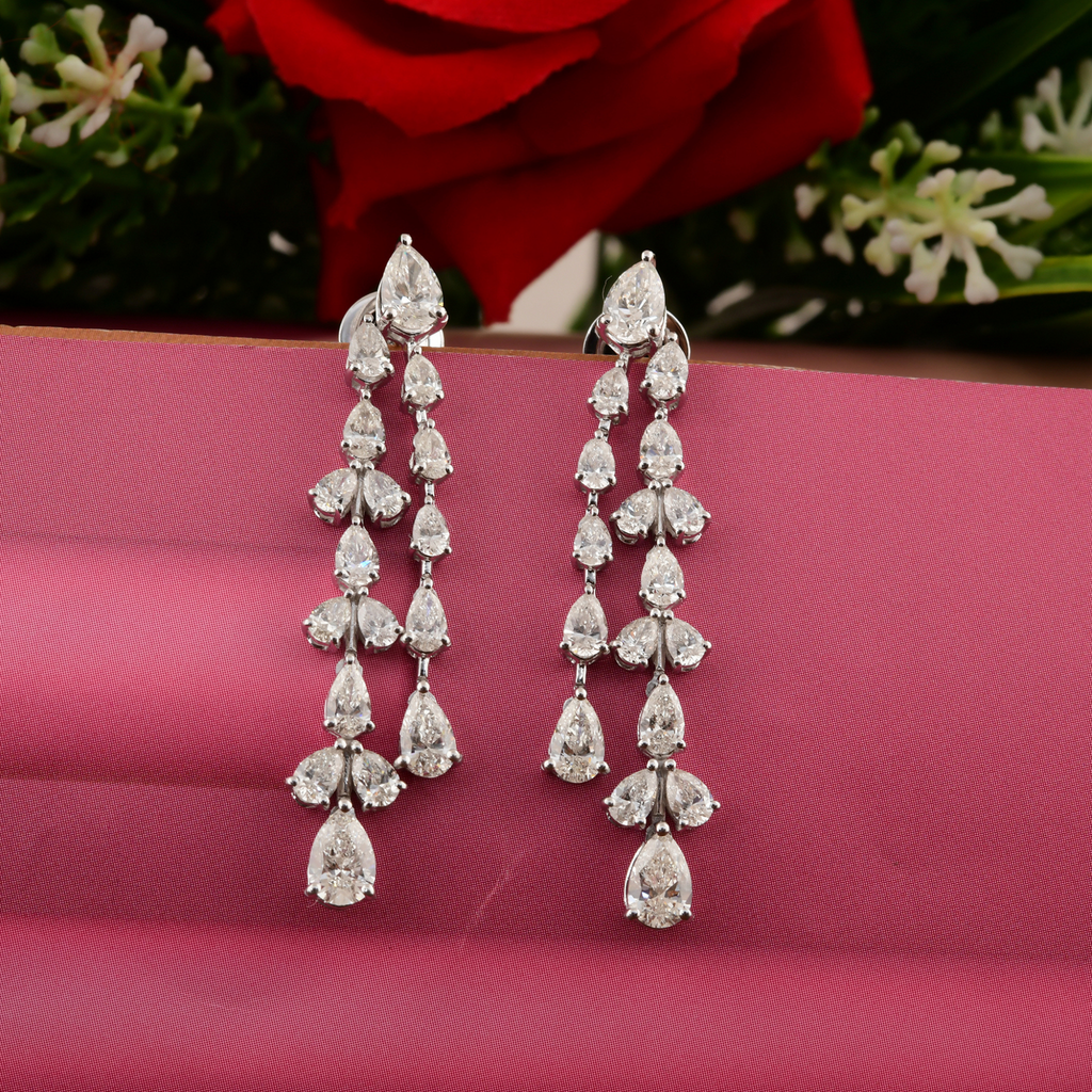 4.82Ct Multi Tier Pear Shape Natural Diamond Cascade Dangle Drop Earrings