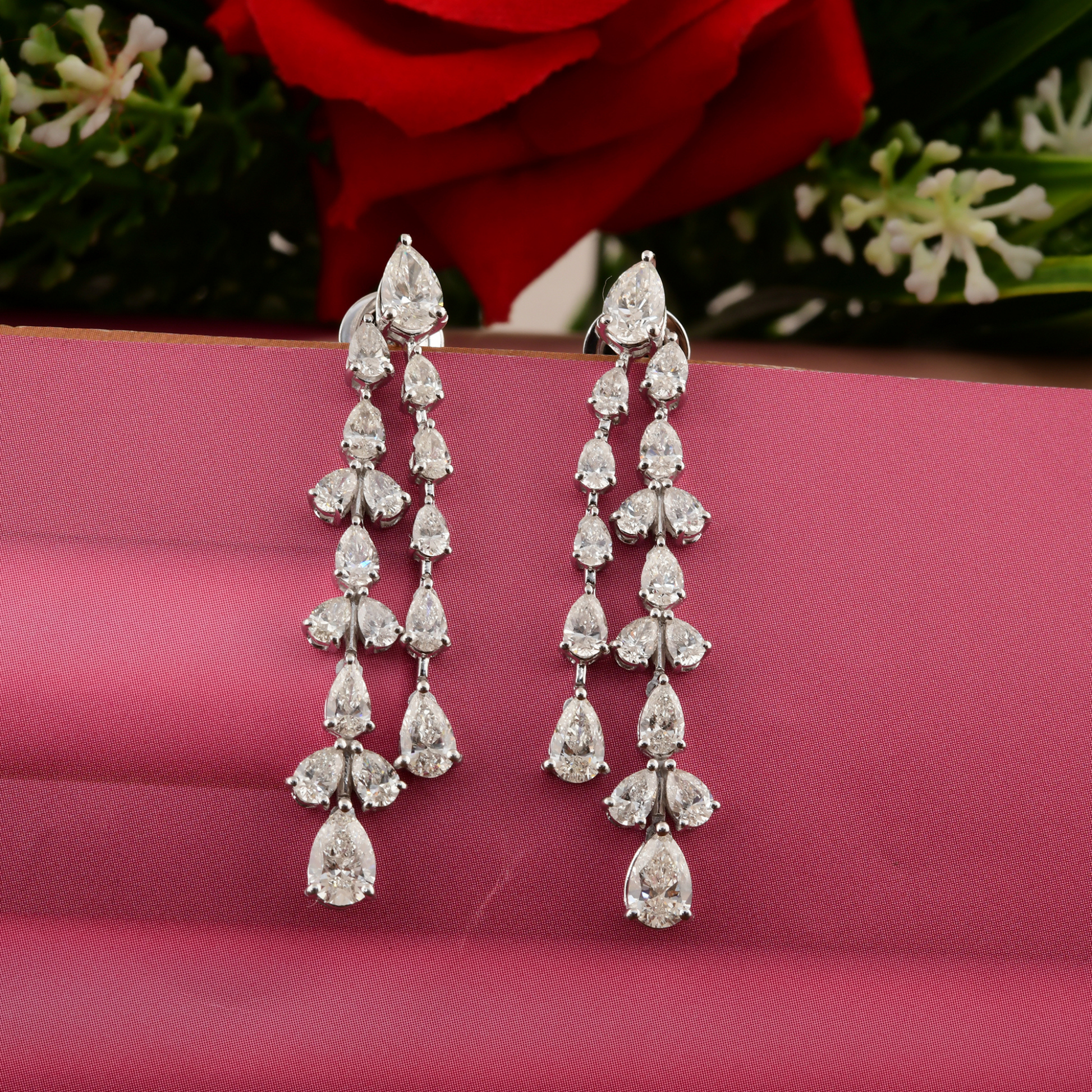 4.82Ct Multi Tier Pear Shape Natural Diamond Cascade Dangle Drop Earrings