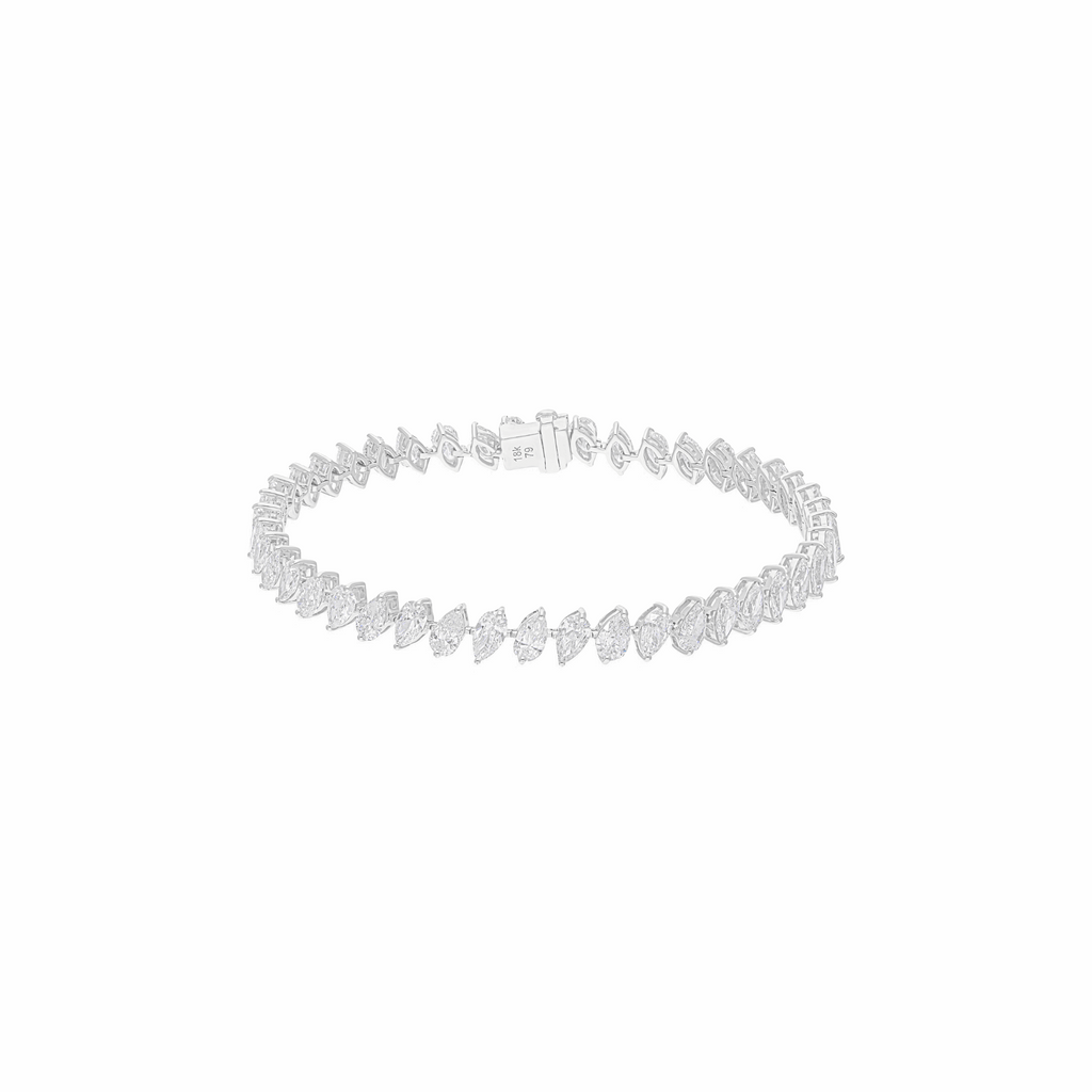Elegant Fine 18k Gold Marquise Cut Diamond Tennis Bracelet 8.40 Ct.
