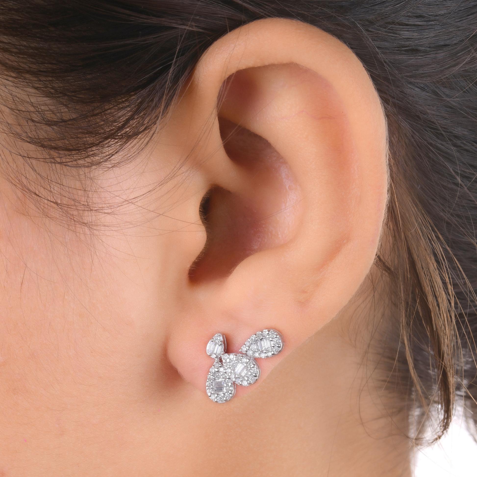 Minimalist Gold Push Back Natural Diamond Halo Cluster Stud Earrings