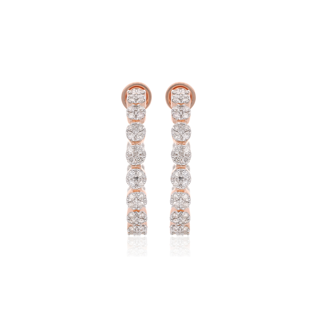 Sparkling 2.50Ct Round Brilliant Cut Cluster Diamond Push Back Hoop Earrings