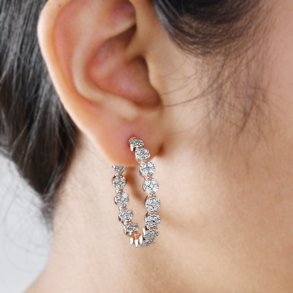 Sparkling 2.50Ct Round Brilliant Cut Cluster Diamond Push Back Hoop Earrings