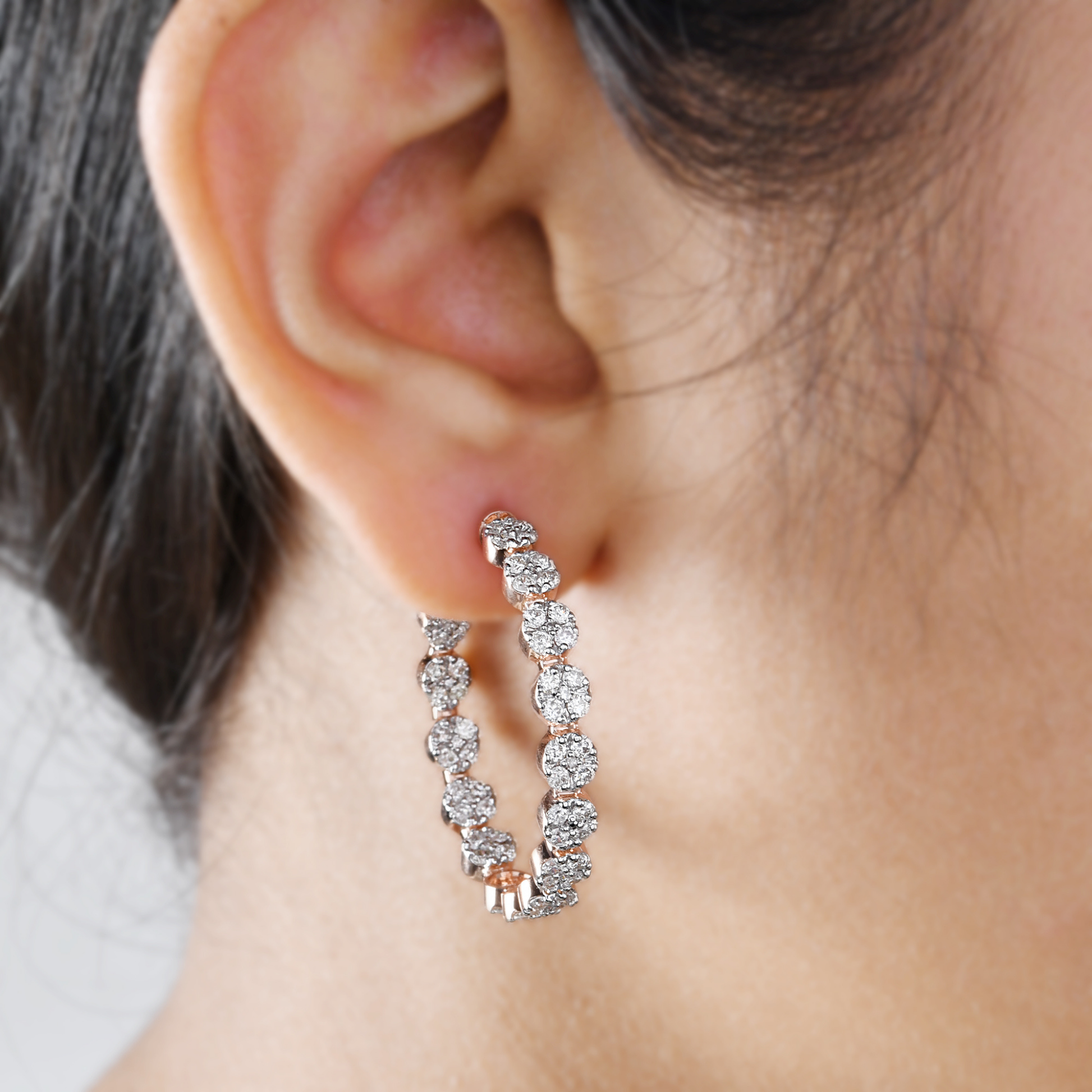 Sparkling 2.50Ct Round Brilliant Cut Cluster Diamond Push Back Hoop Earrings
