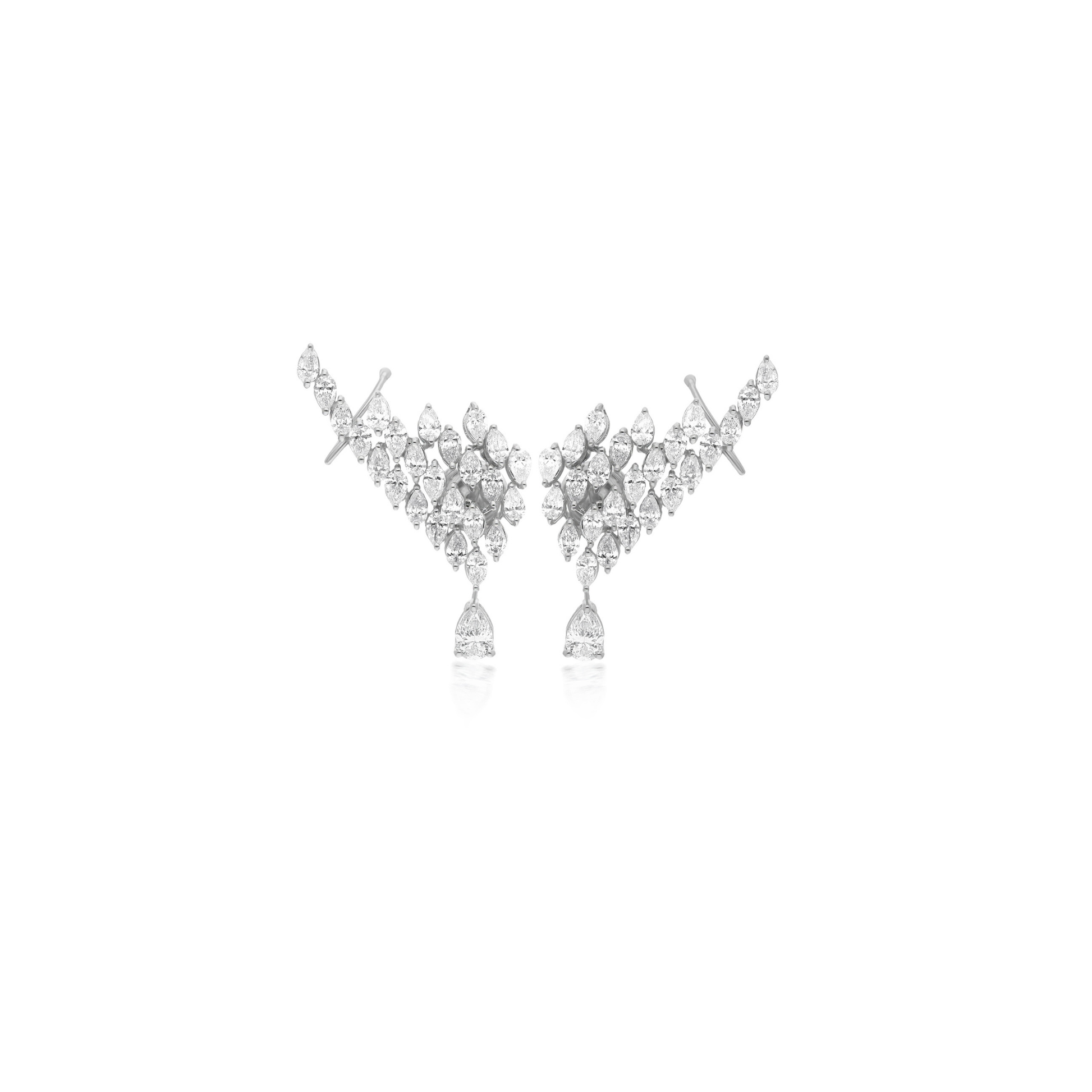 Fine 3.36Ct Marquise Cut Natural Diamond Pear Drop Cluster Earrings