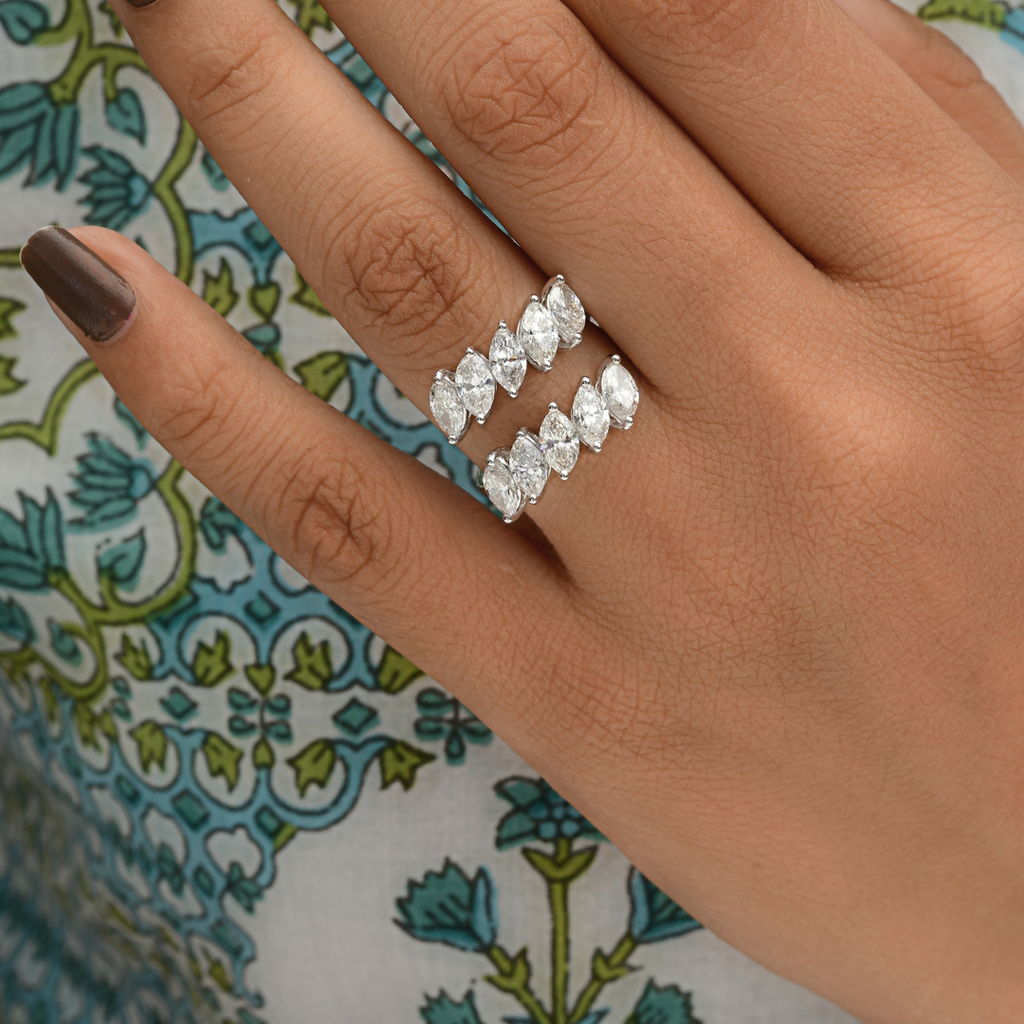 Minimalist Marquise Cut 3.10Ct. Diamond Crossover Promise Ring For Women