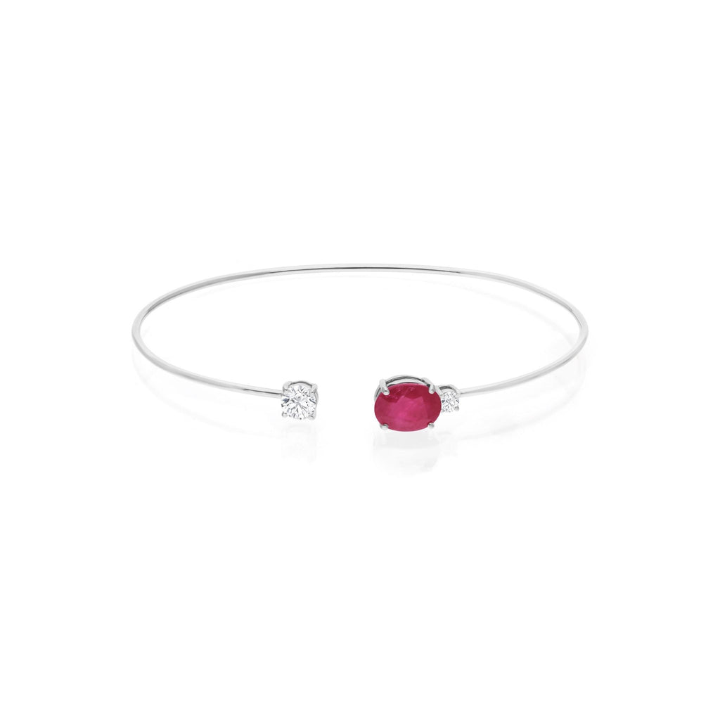 2.20 Tcw SI/H Diamond Ruby Gemstone Cuff Gold Bangle Bracelet