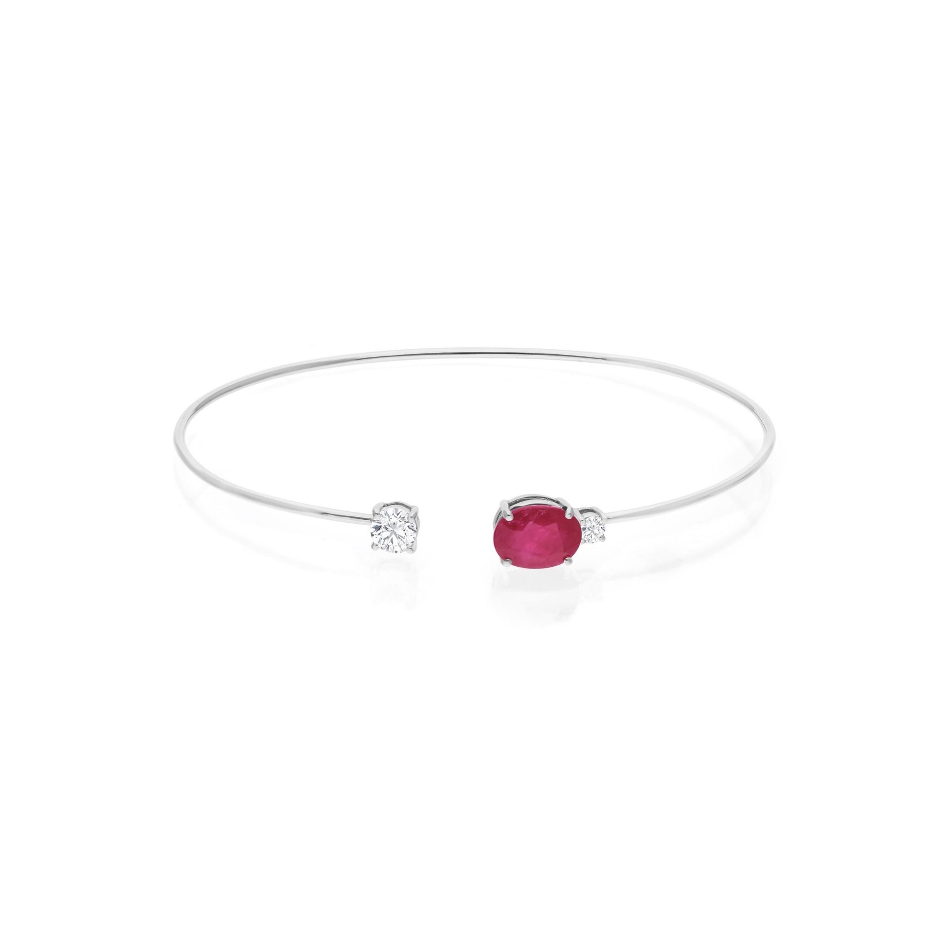 2.20 Tcw SI/H Diamond Ruby Gemstone Cuff Gold Bangle Bracelet
