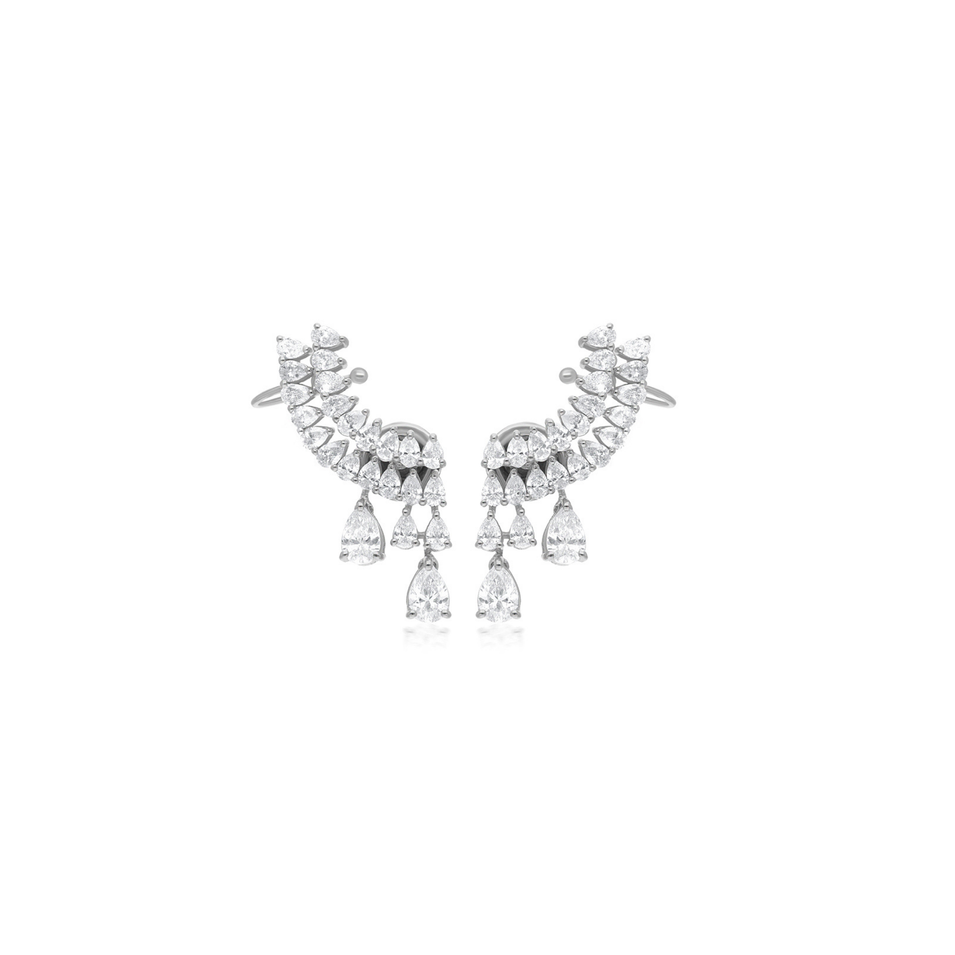 2.87Carat Pear Cut Natural Diamond Statement Climber Earrings in Fine Gold Jewelry