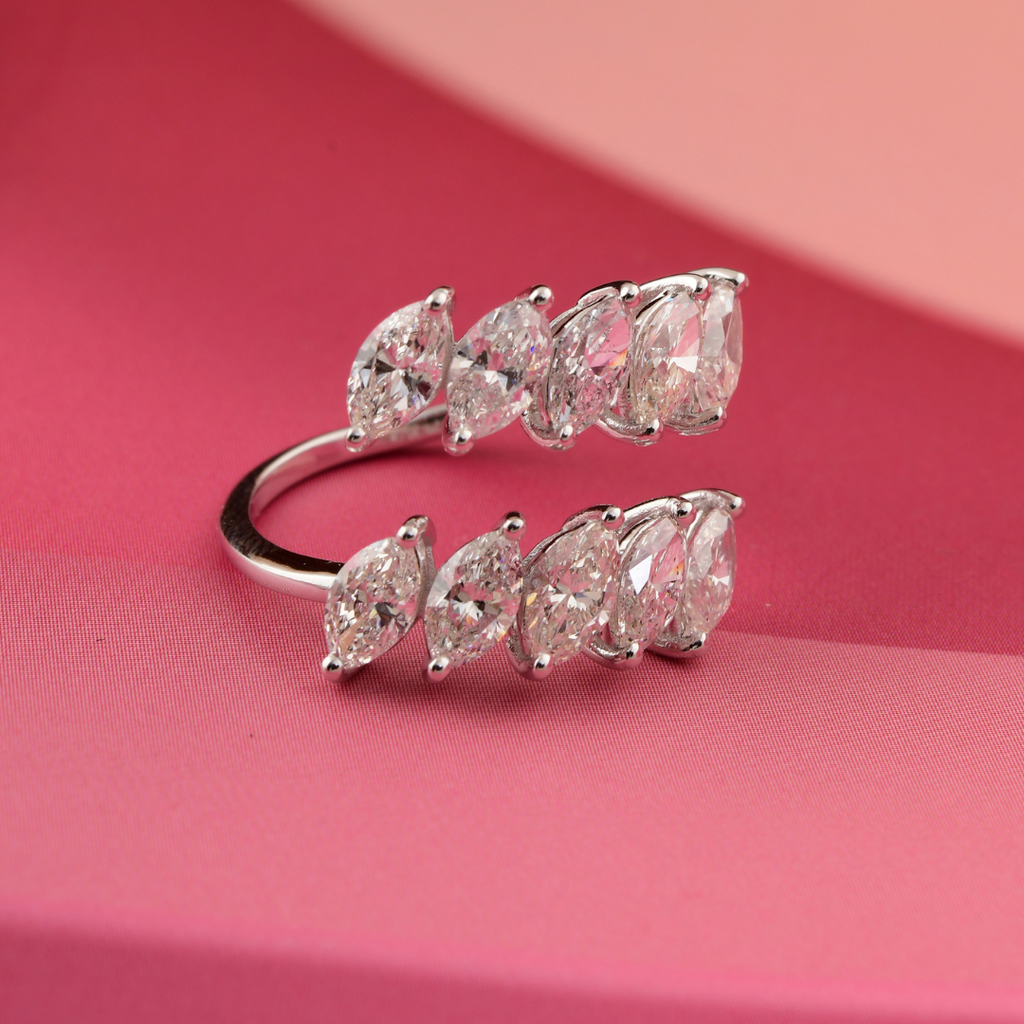 Minimalist Marquise Cut 3.10Ct. Diamond Crossover Promise Ring For Women