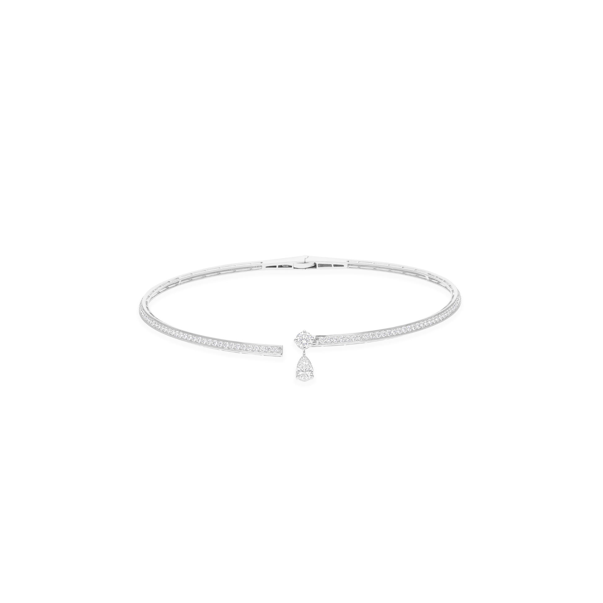 Round & Pear Drop Accent Gold Open Collar Choker Necklace 4.49 Carat
