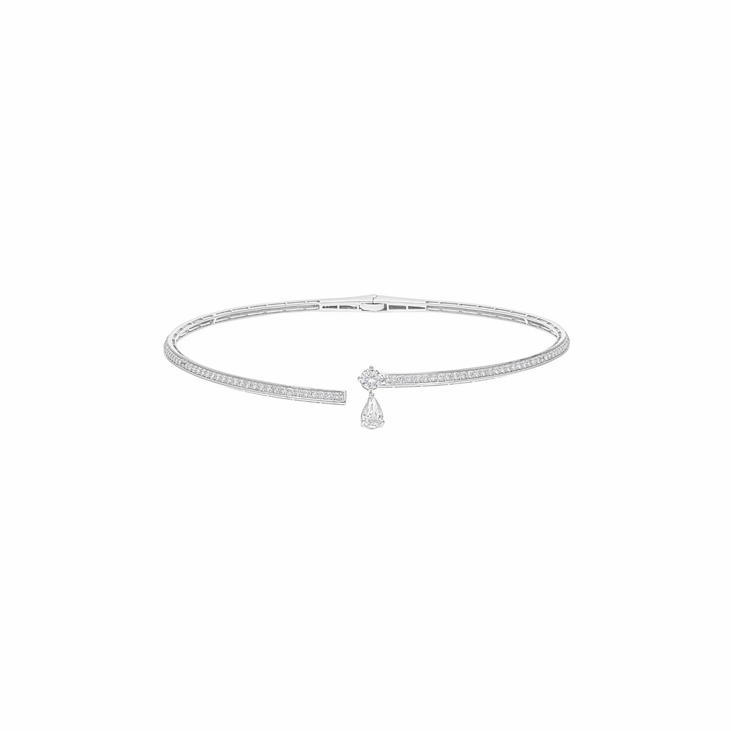 Round Pear 4.41 Ct Natural Diamond Open Choker Teardrop Necklace 18k Gold