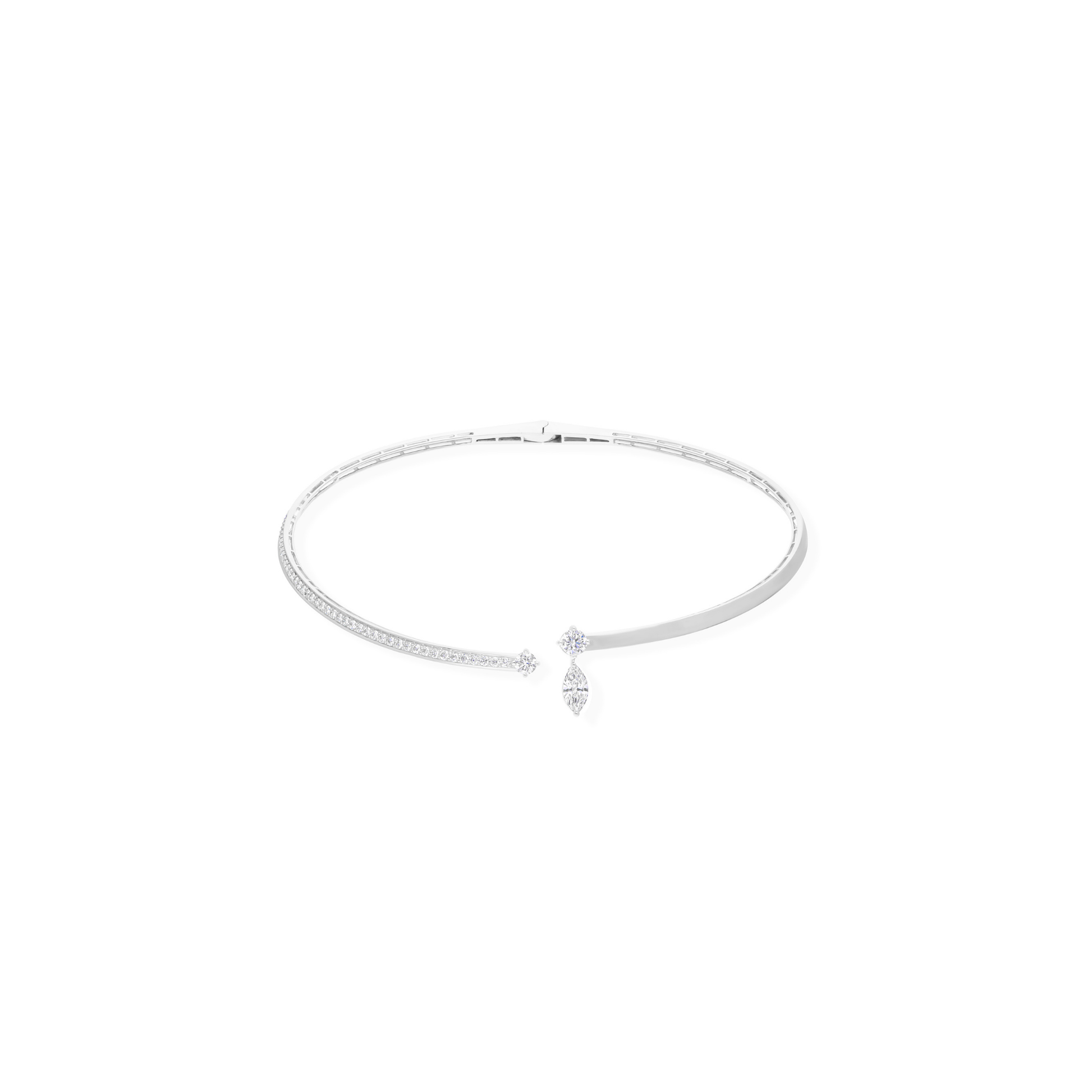 Natural SI/HI Marquise Round Diamond Open Cuff Gold Choker Necklace