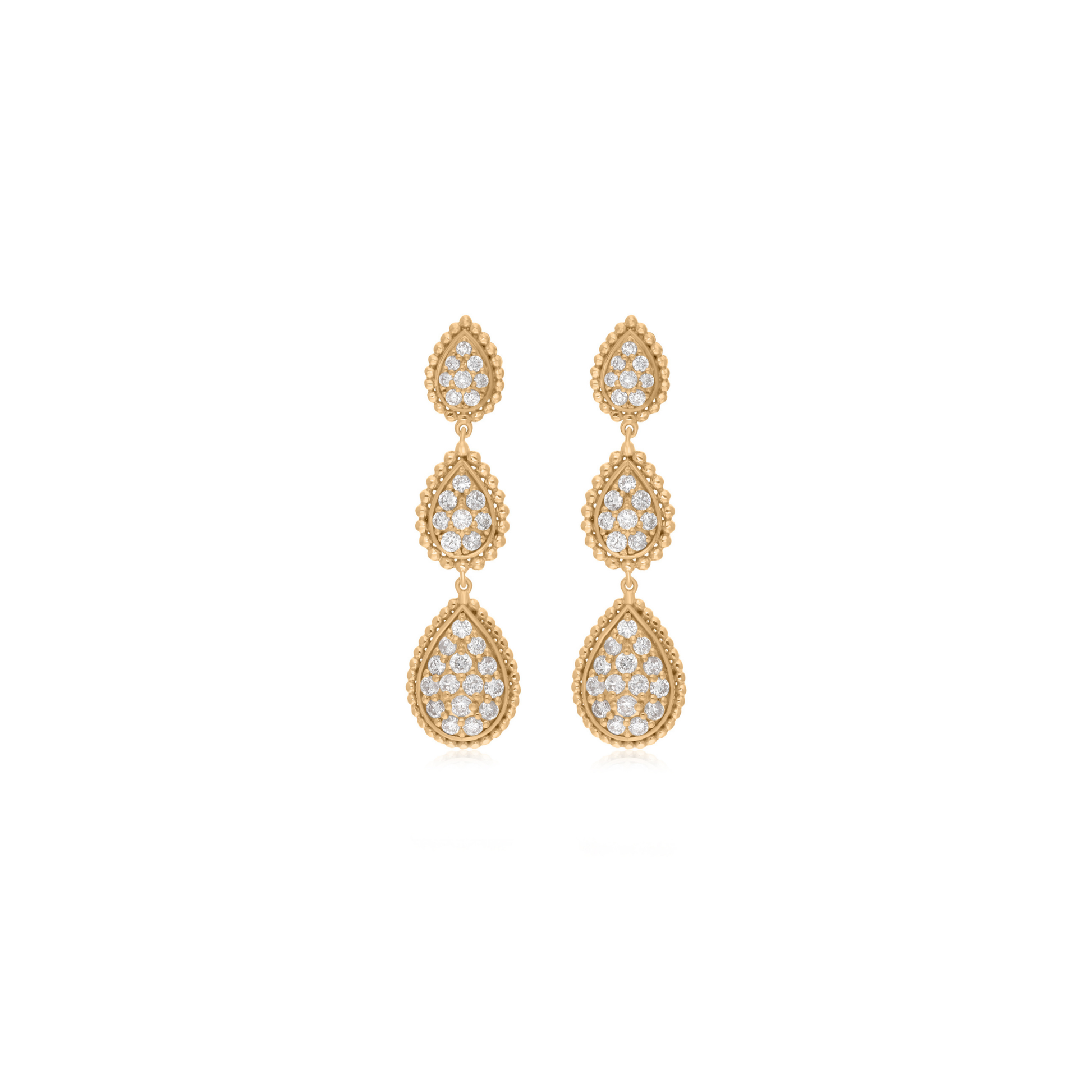 1.75 Carat Round Cut Pave Set Natural Diamond Charm Gold Dangle Earrings