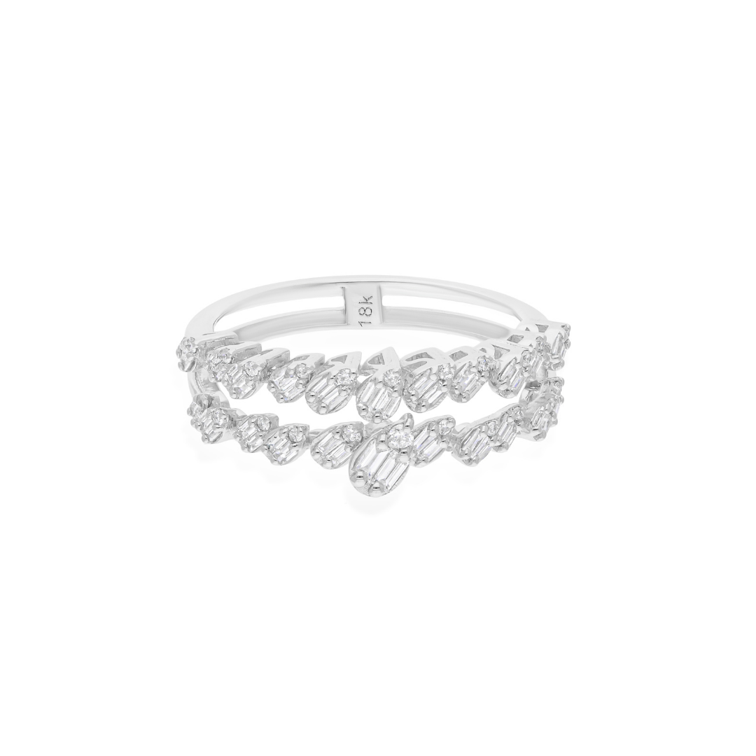 Real 0.40 Carat SI/HI Baguettes Round Brilliant Cut Diamond Gold Ring