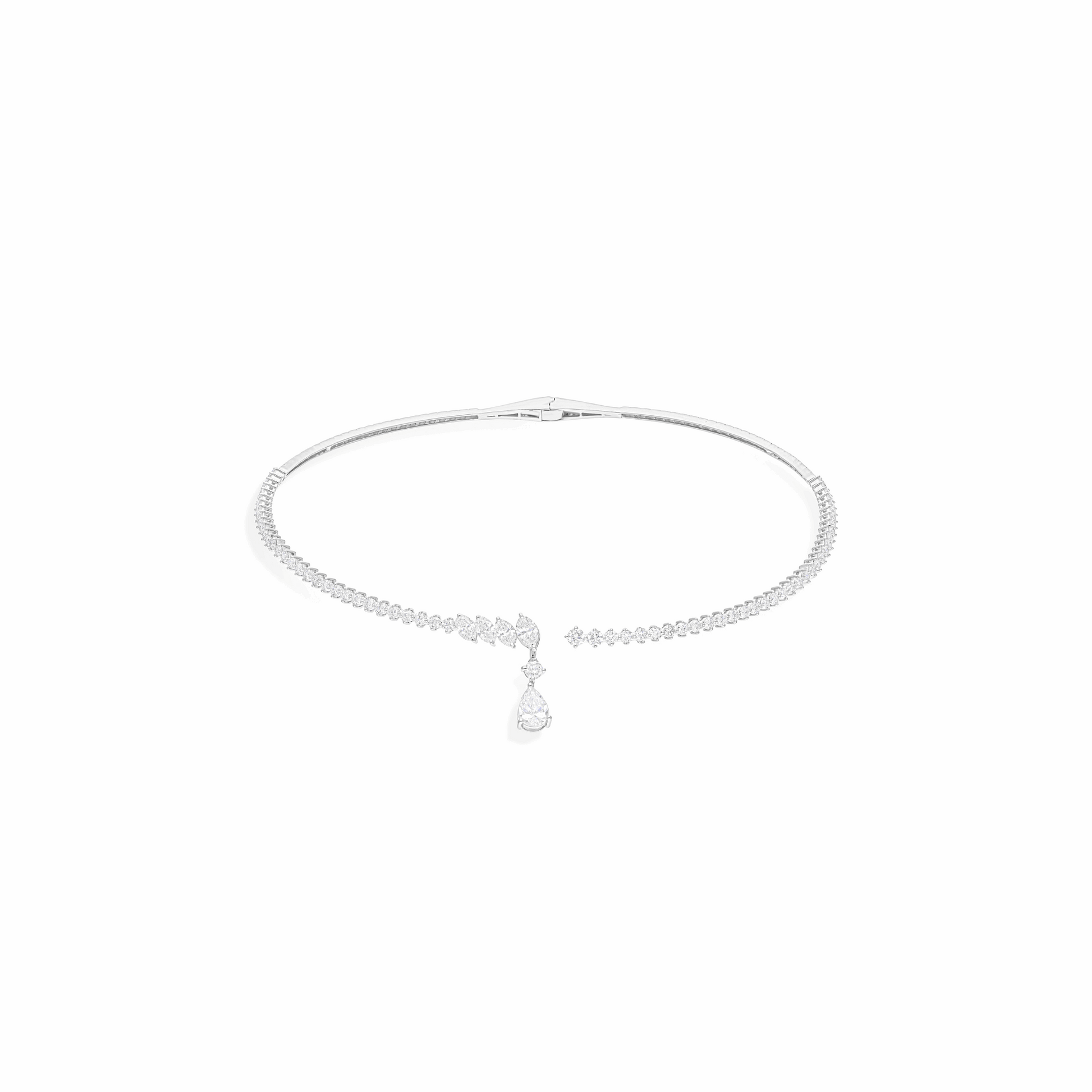 5.63 Ct Diamond Cuff Collar Necklace with Teardrop Pendant in 18k Gold