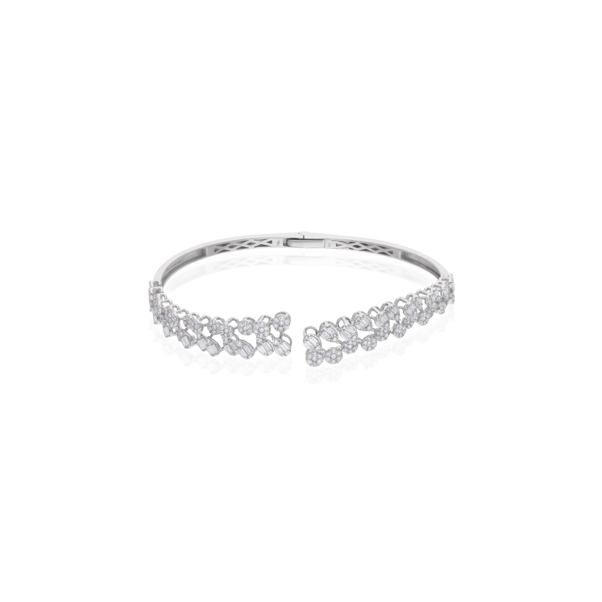 1.55 Ct SI/H Baguette Diamond Open Cuff Bangle Bracelet