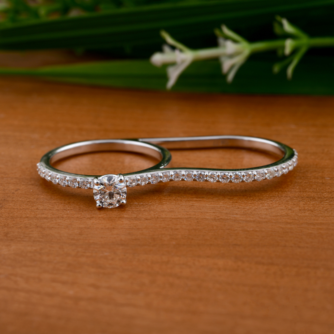 Minimalist Solid Gold Double Finger Natural 0.91Ct. Diamond Ring