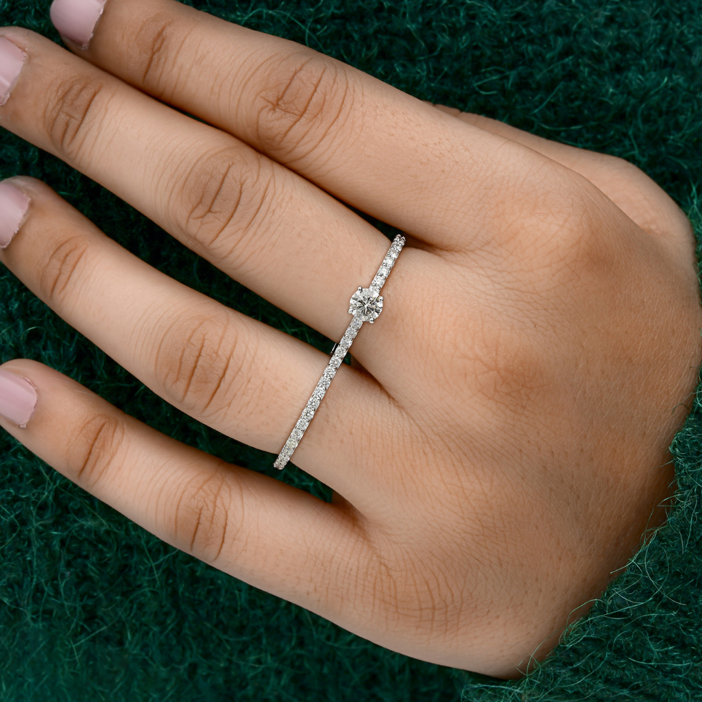 Minimalist Solid Gold Double Finger Natural 0.91Ct. Diamond Ring