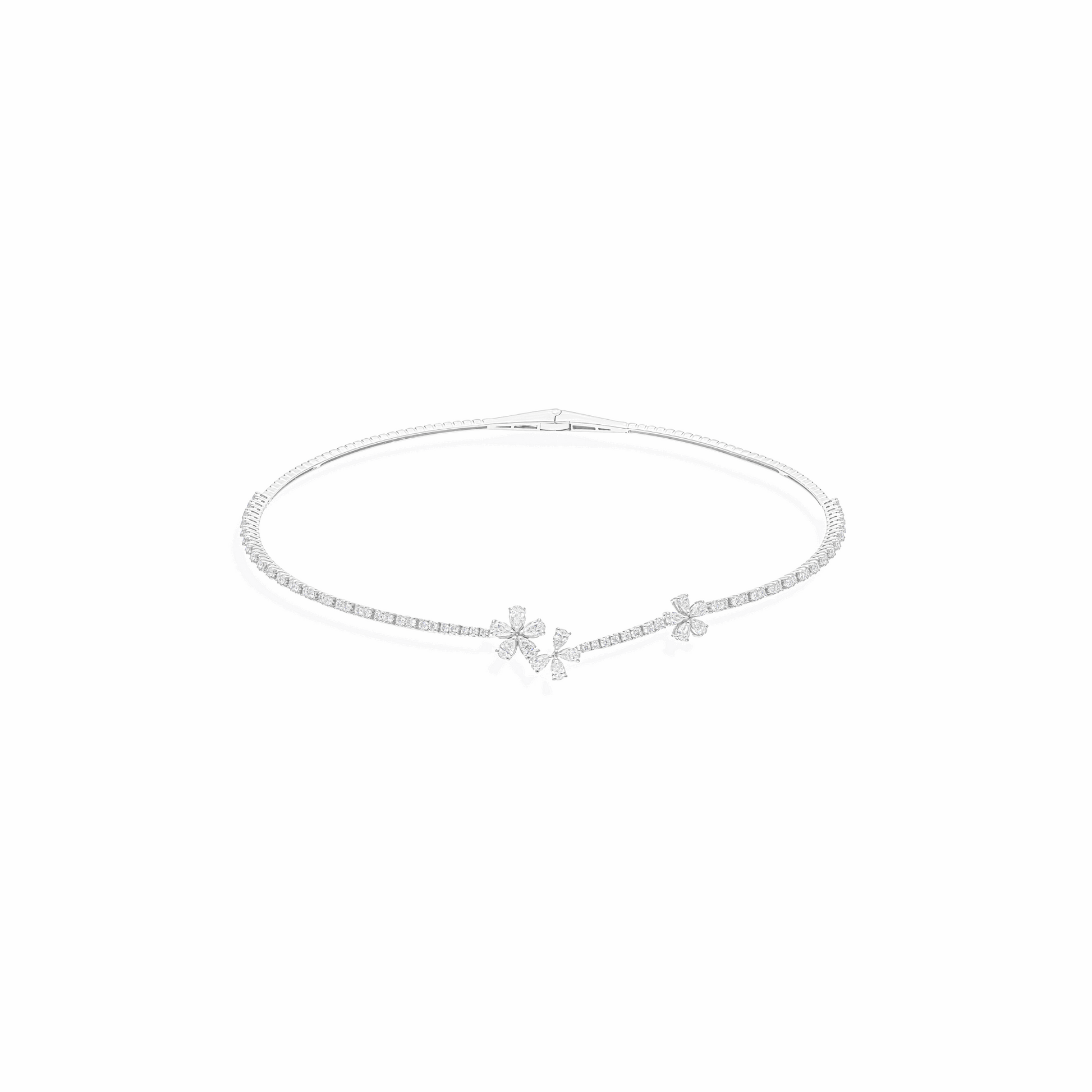 3.28 Ct Floral Natural Diamond Studded Open Cuff Choker Necklace in 18k Gold